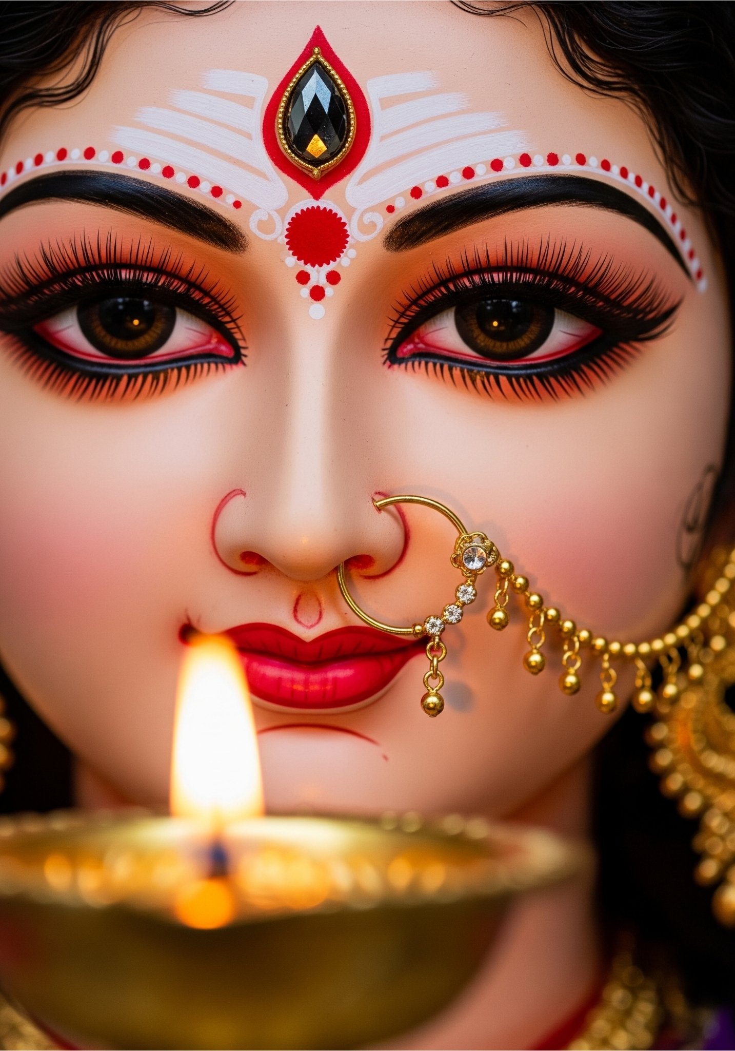 Durga Maa Face with Diya HD Wallpaper for Puja