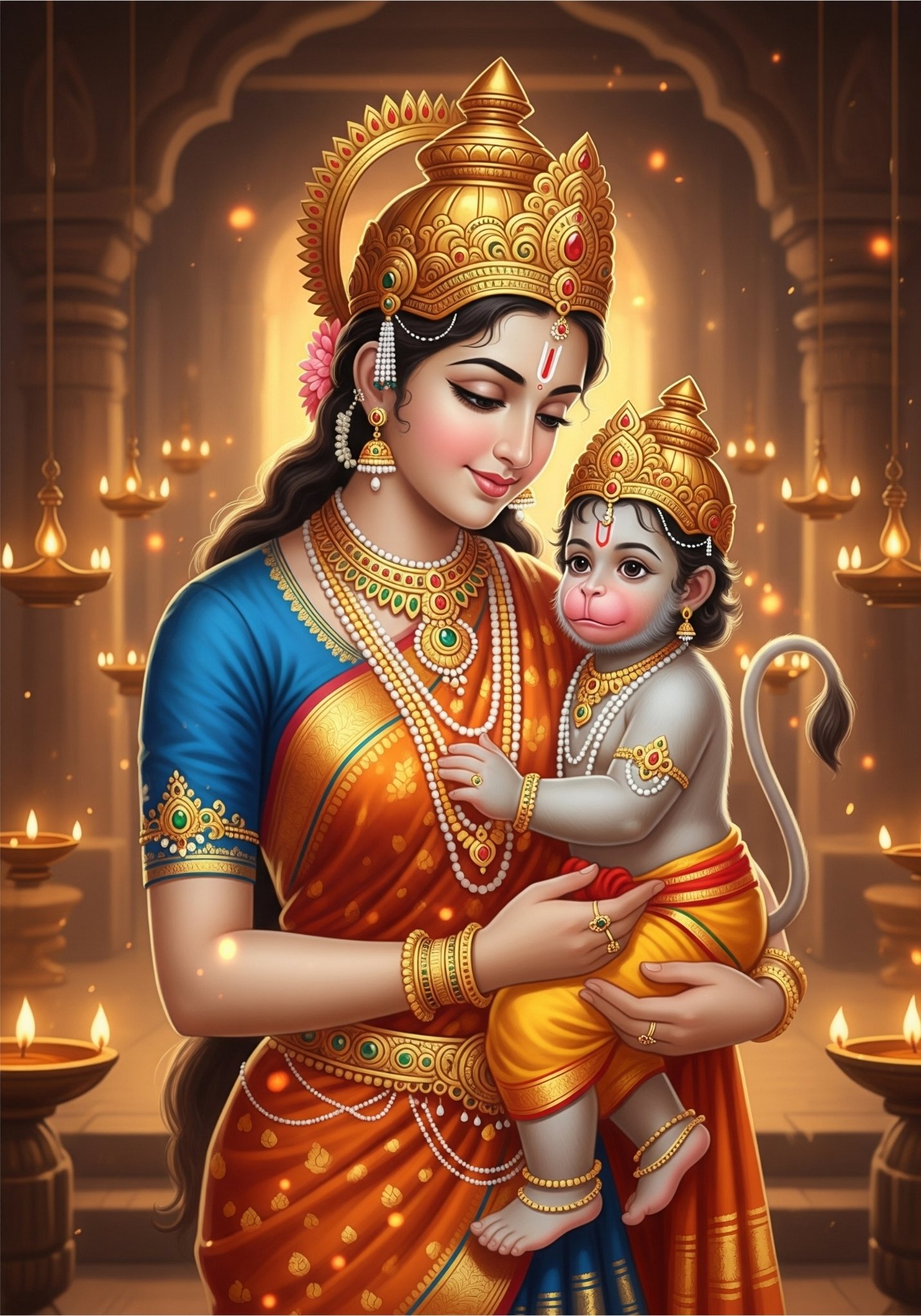 Maa Embracing Bal Hanuman HD Wallpaper