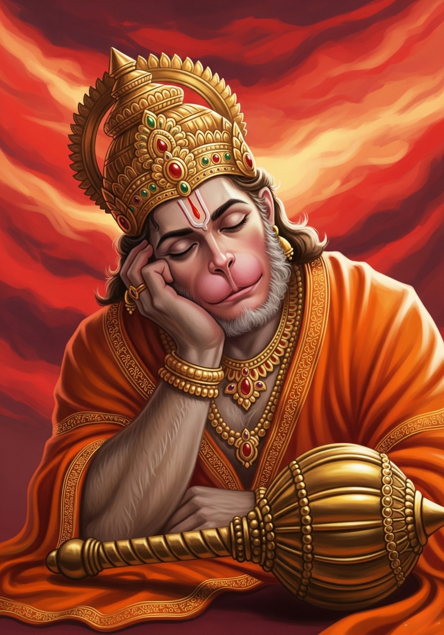 Peaceful Hanuman Ji Sleeping with Mace | Divine Wallpaper