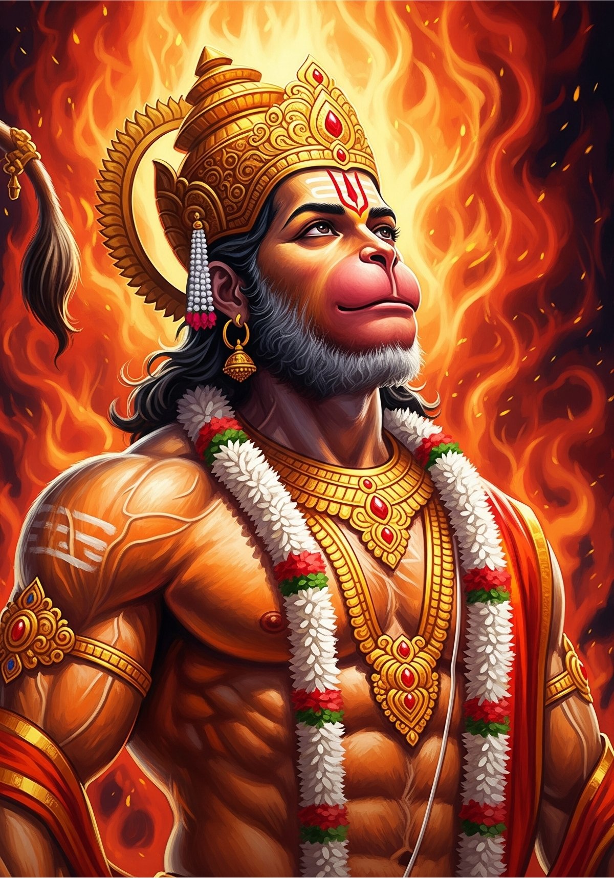 Fiery Lord Hanuman HD Wallpaper | Bajrangbali Strength & Devotion Art