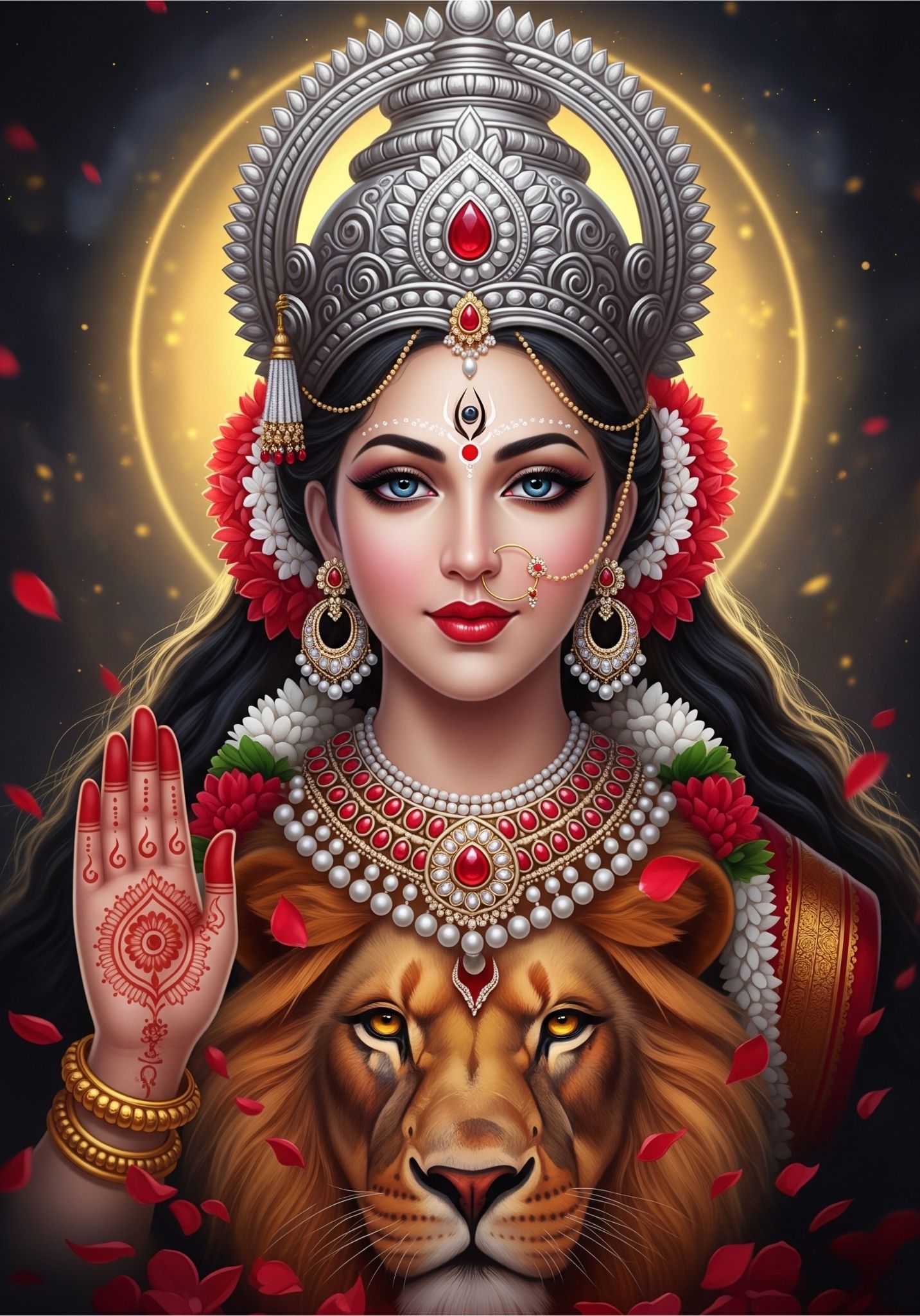 Divine Maa Durga with Lion: Empowering 4K Wallpaper