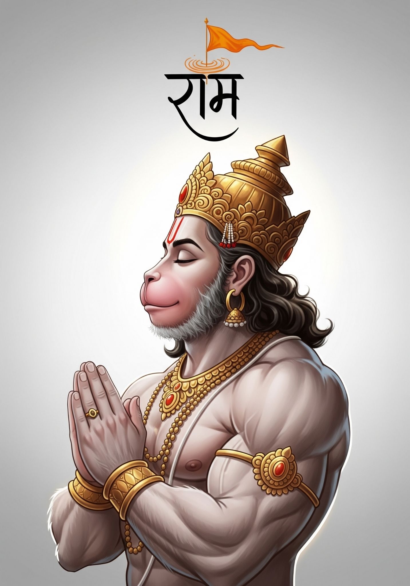 Divine Hanuman in Deep Prayer – “राम” Devotional Artwork