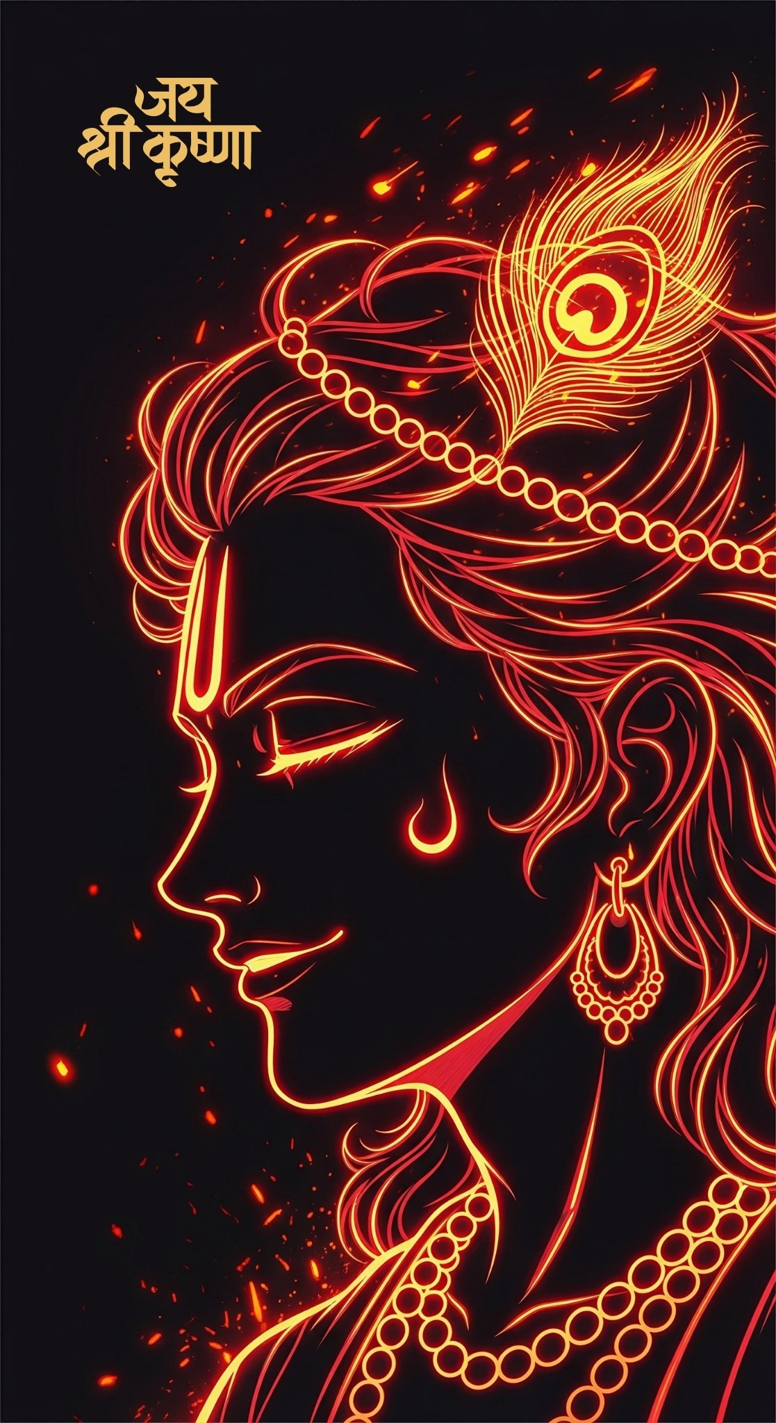 Glowing Neon Lord Krishna Art – Jai Shri Krishna Divine Wallpaper
