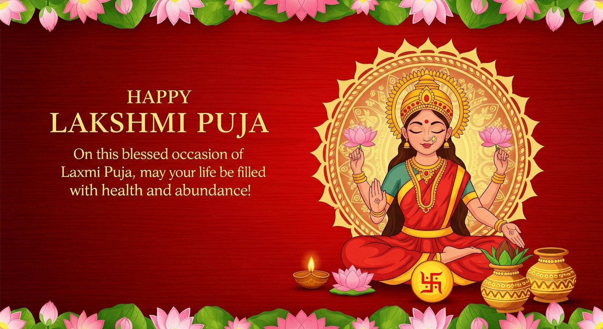Beautiful Lakshmi Puja Greeting – Goddess Lakshmi Blessings for Wealth, Health, and Prosperity