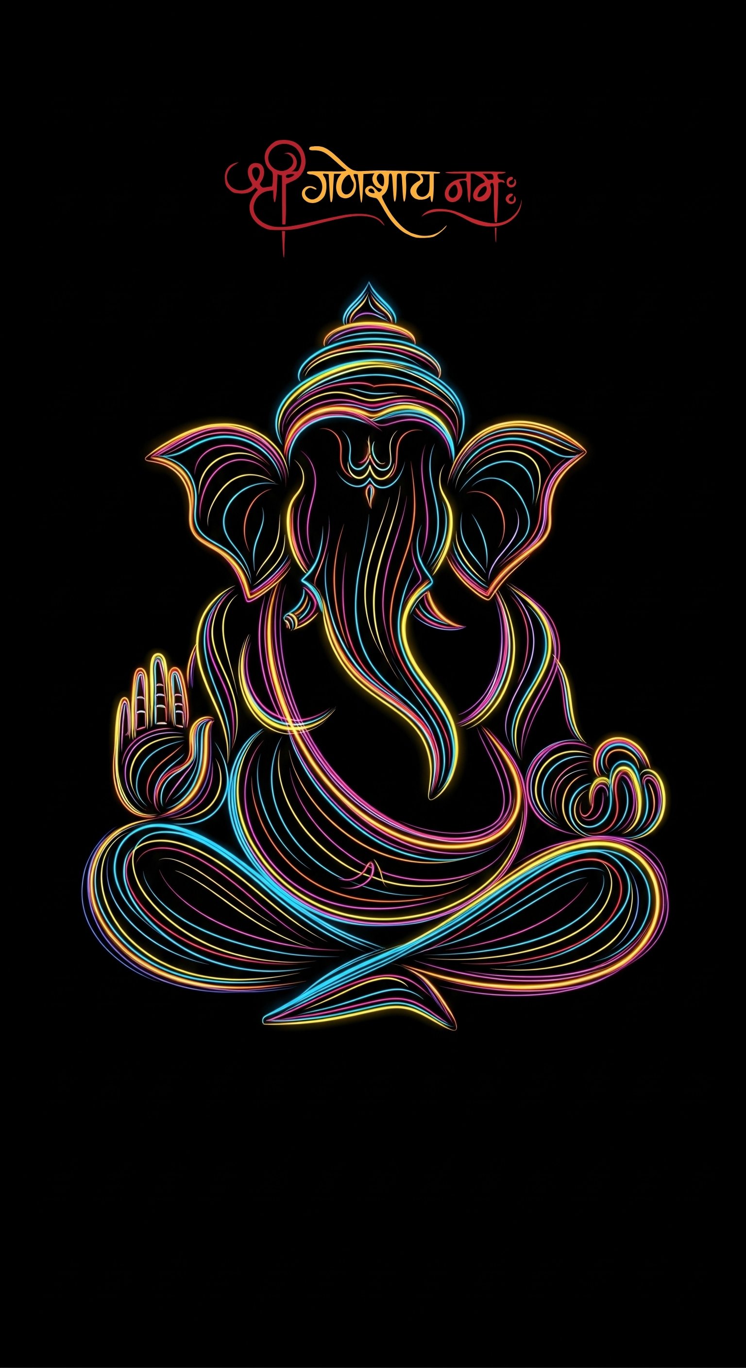 Colorful Lord Ganesha Line Art – Shree Ganeshay Namah Wallpaper