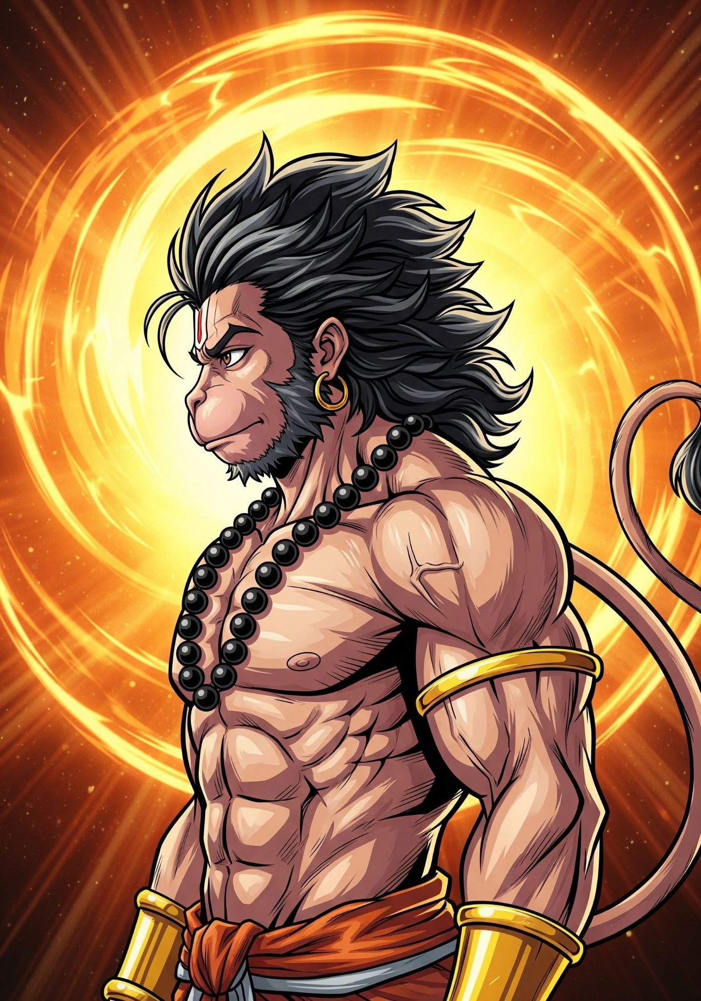 Divine Warrior Hanuman with Radiant Golden Aura Art
