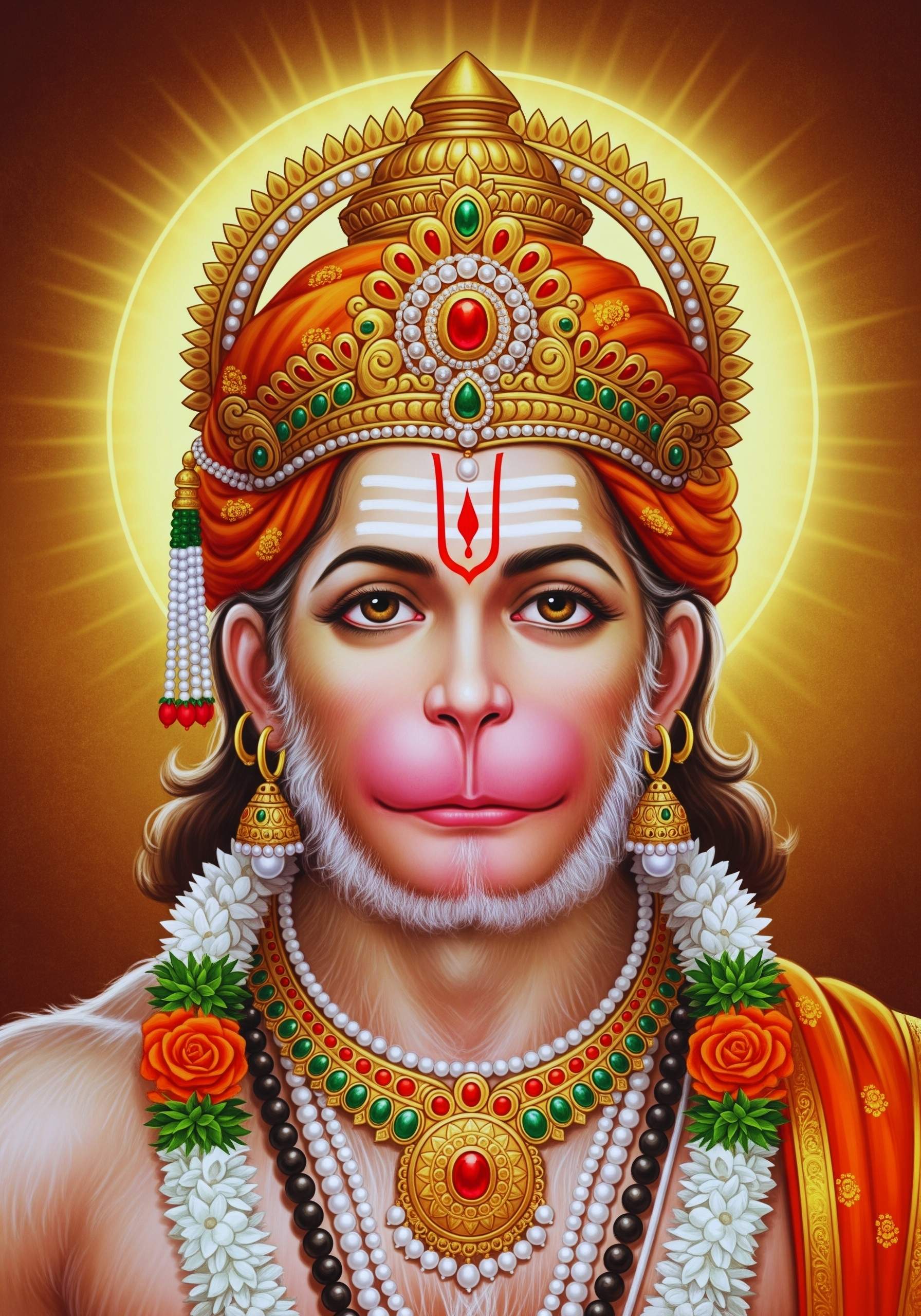 Divine Hanuman Ji HD Wallpaper with Golden Crown