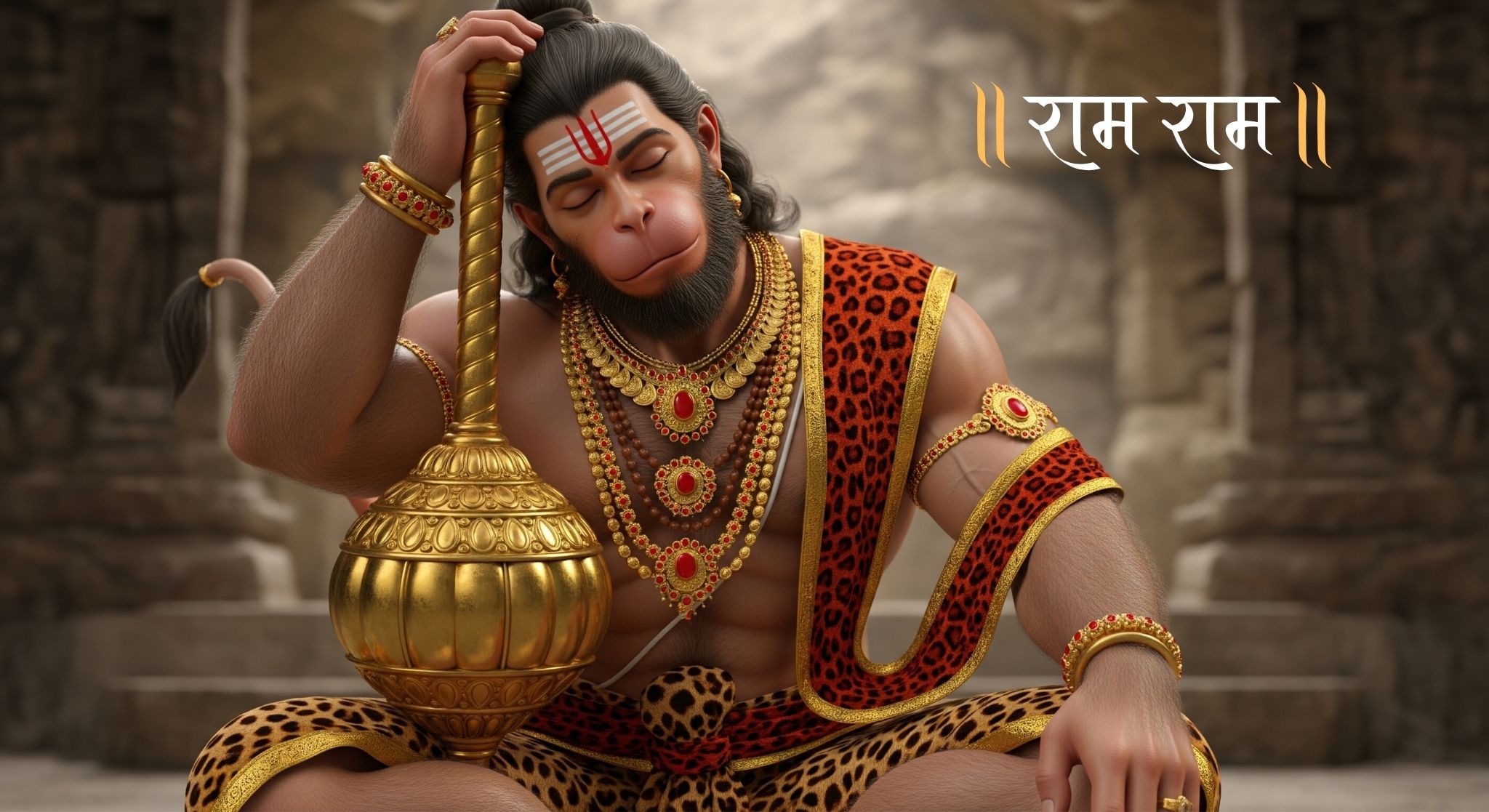 Peaceful Lord Hanuman HD Wallpaper with Golden Gada