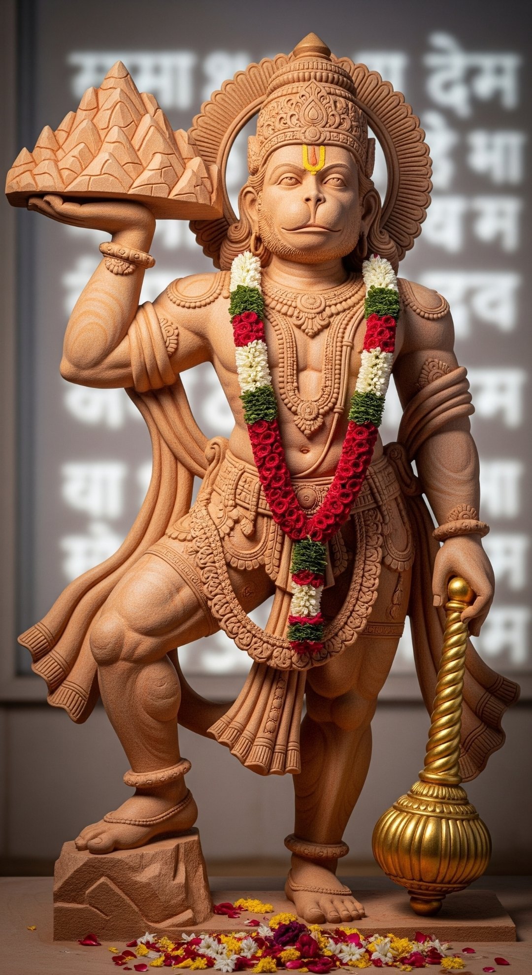 Wooden Hanuman Ji Idol with Sanjeevani Parvat HD Wallpaper