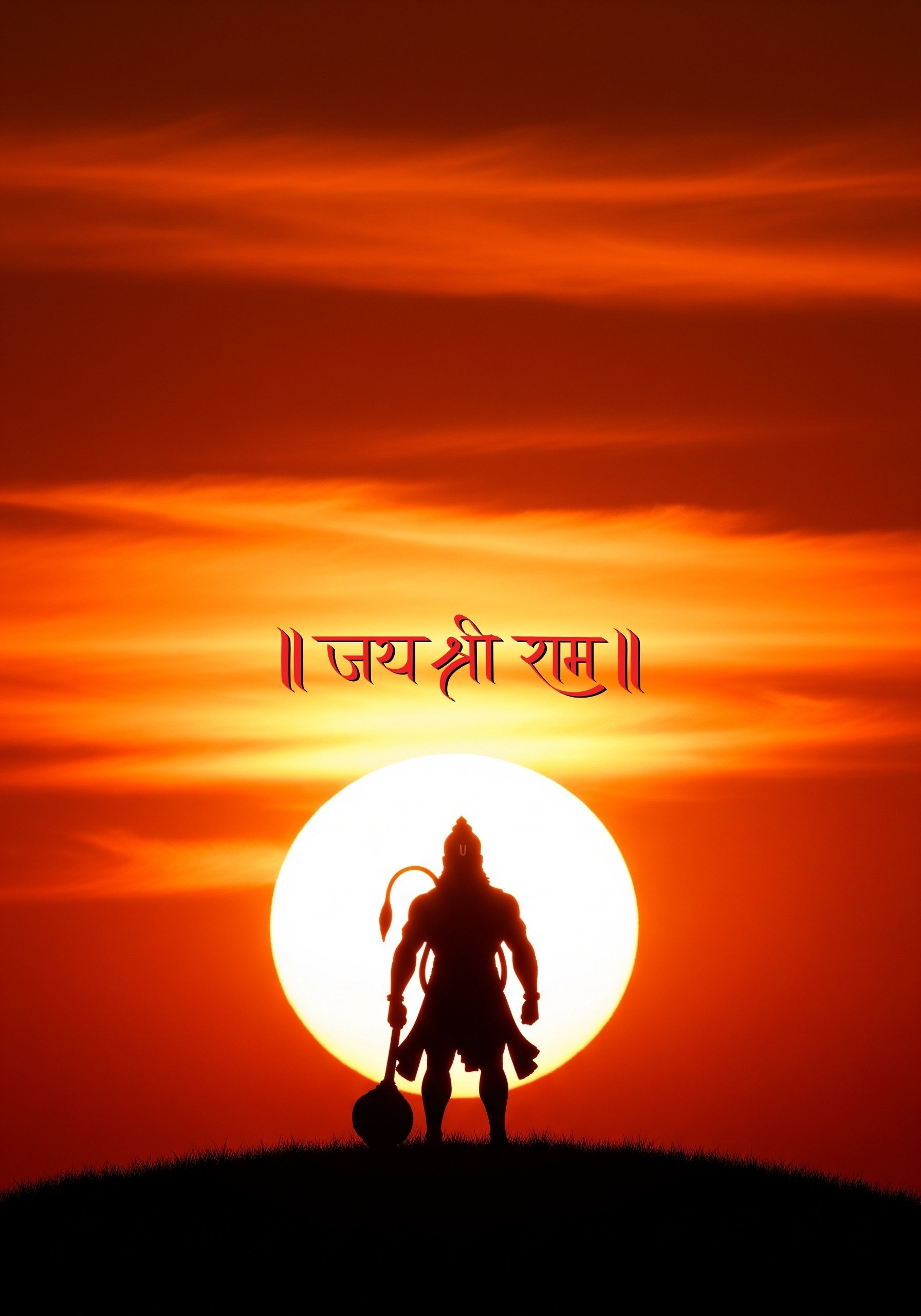 Jai Shri Ram – Majestic Silhouette of Lord Hanuman at Sunrise