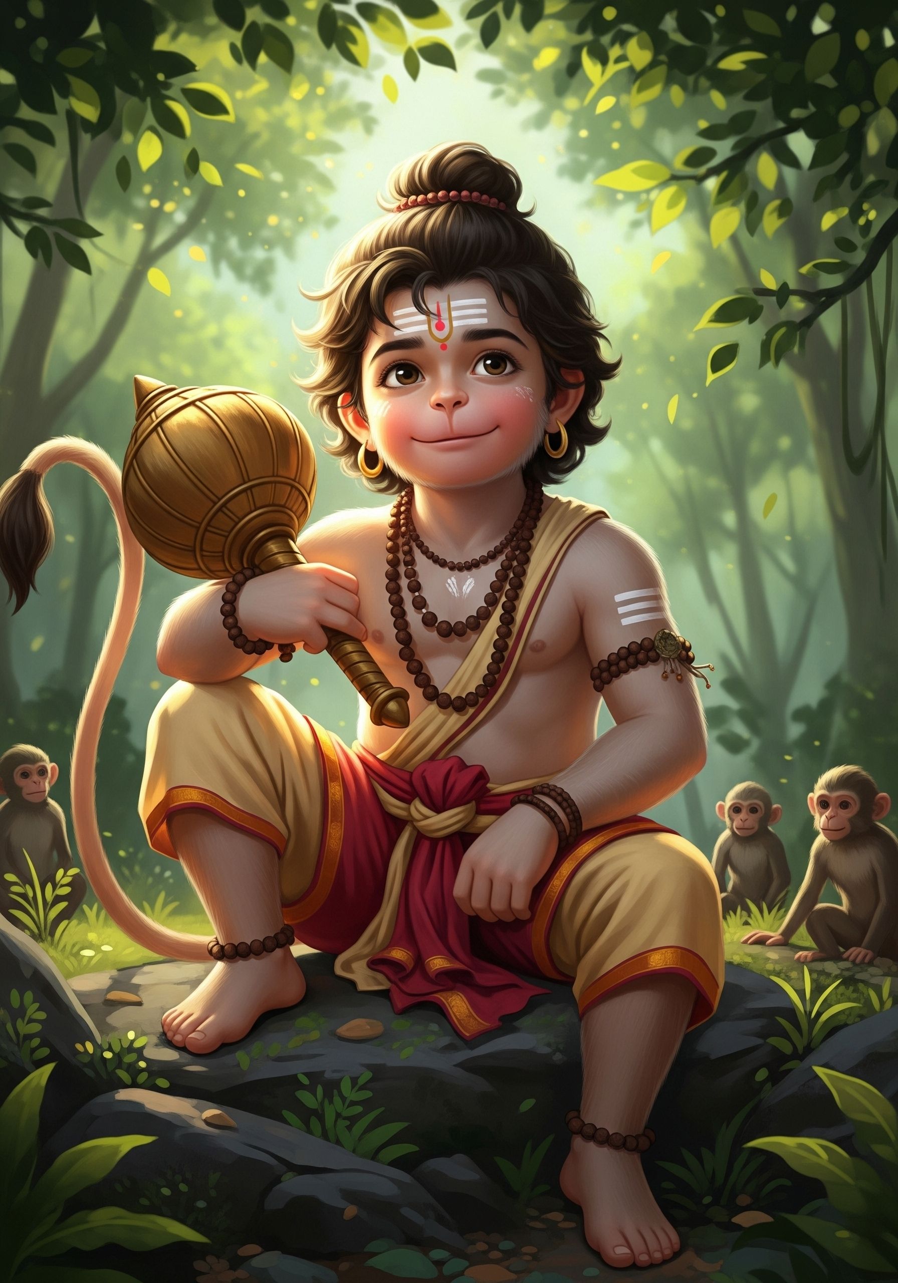 Bal Hanuman – Divine Child Form of Lord Hanuman with Golden Gada
