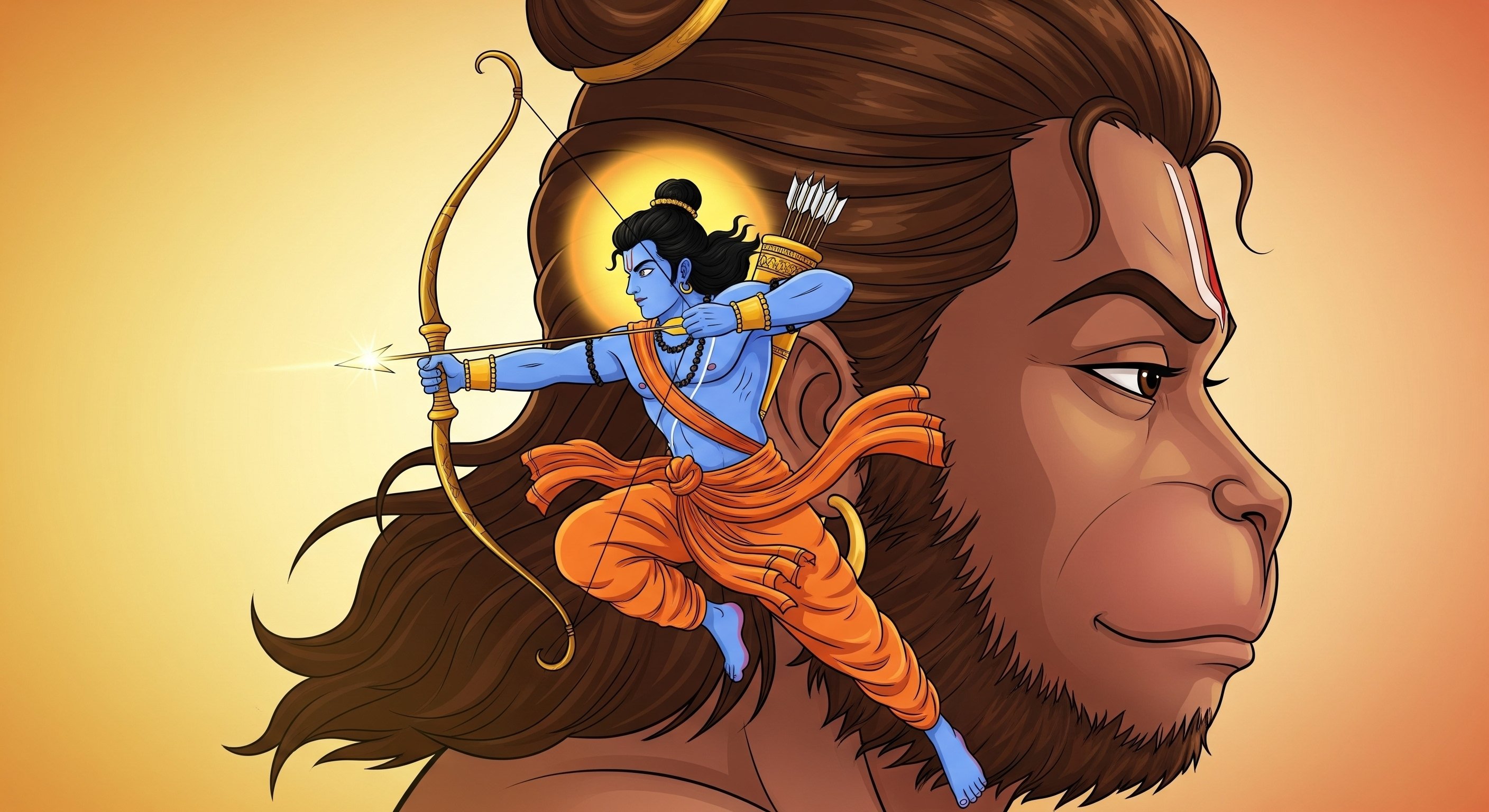 Lord Rama on Hanuman’s Shoulder Divine Artwork