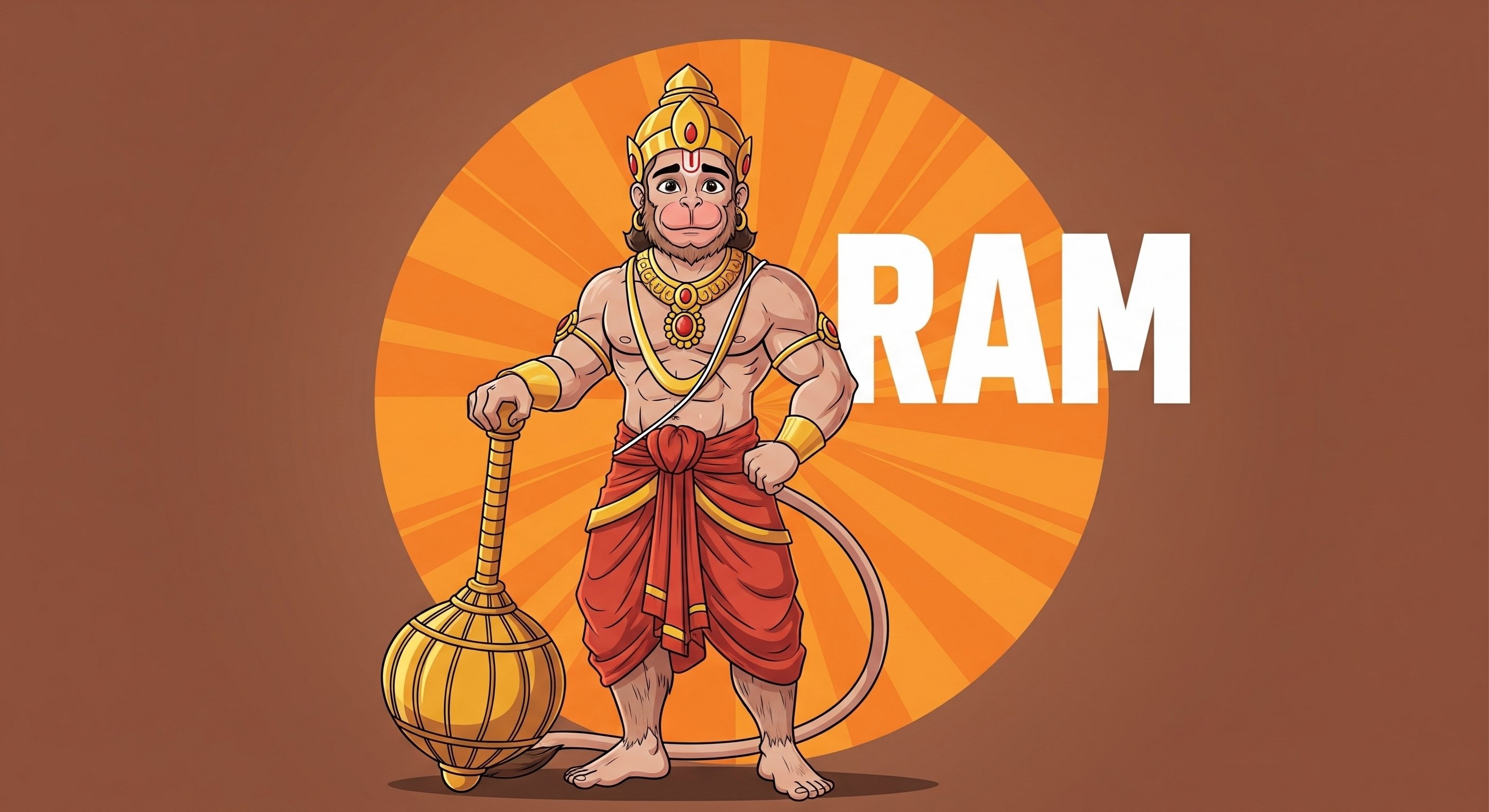Cute Lord Hanuman with Gada Cartoon Art Wallpaper