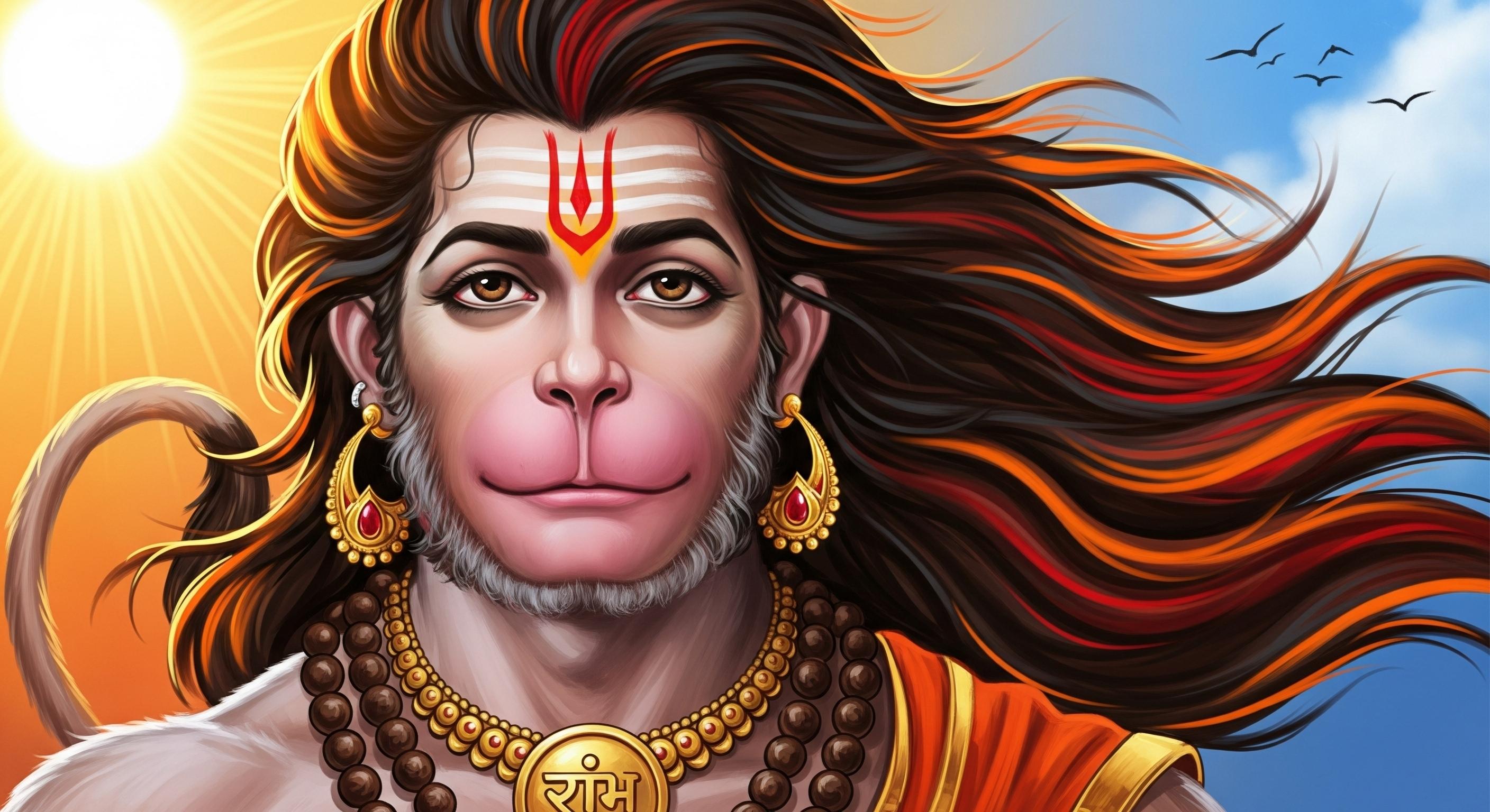 Divine Lord Hanuman with Flowing Hair HD Wallpaper
