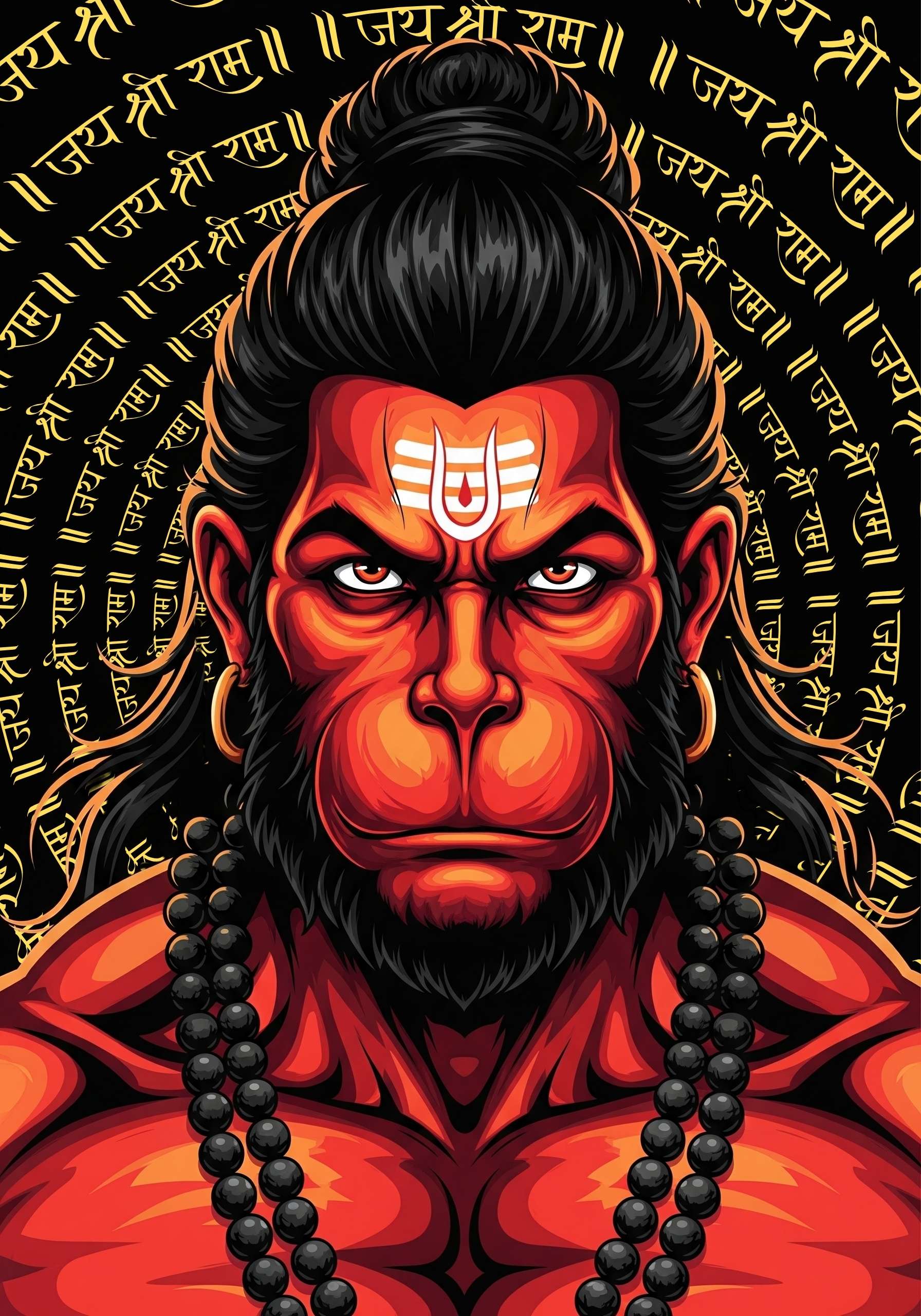 Powerful Lord Hanuman Illustration with Jai Shri Ram Mantra