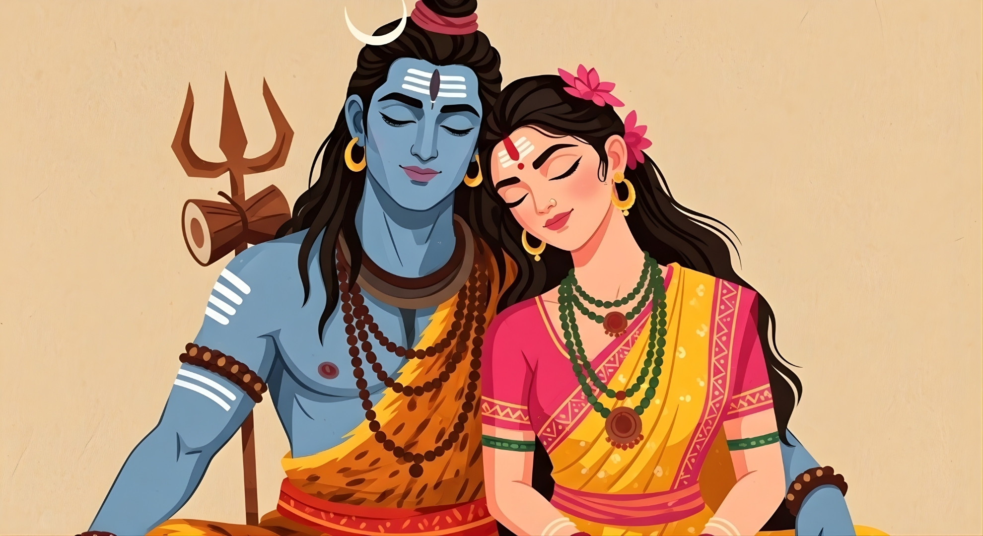 Lord Shiva and Goddess Parvati Divine Love Artwork