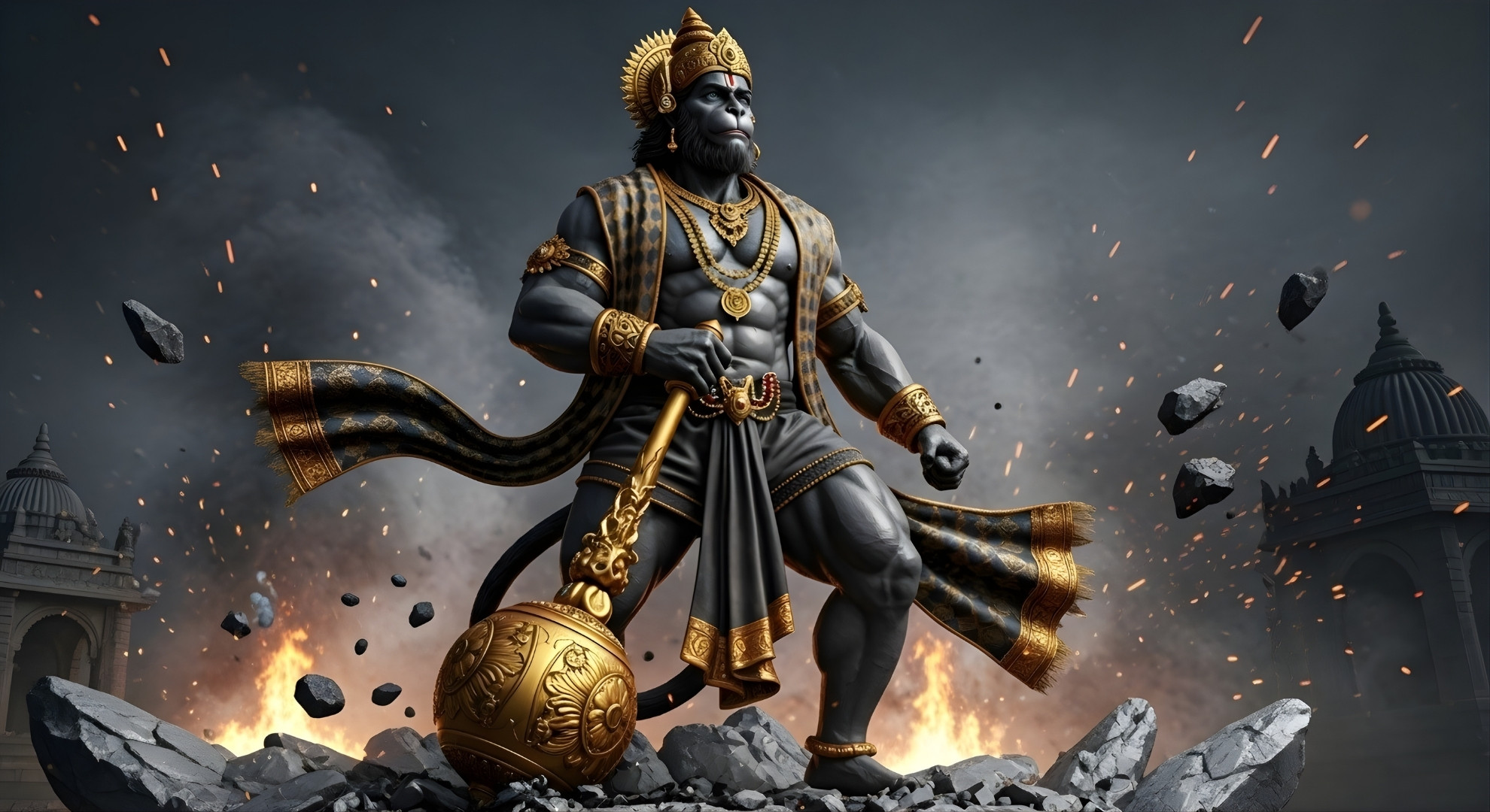 Mighty Lord Hanuman Standing in Divine Power