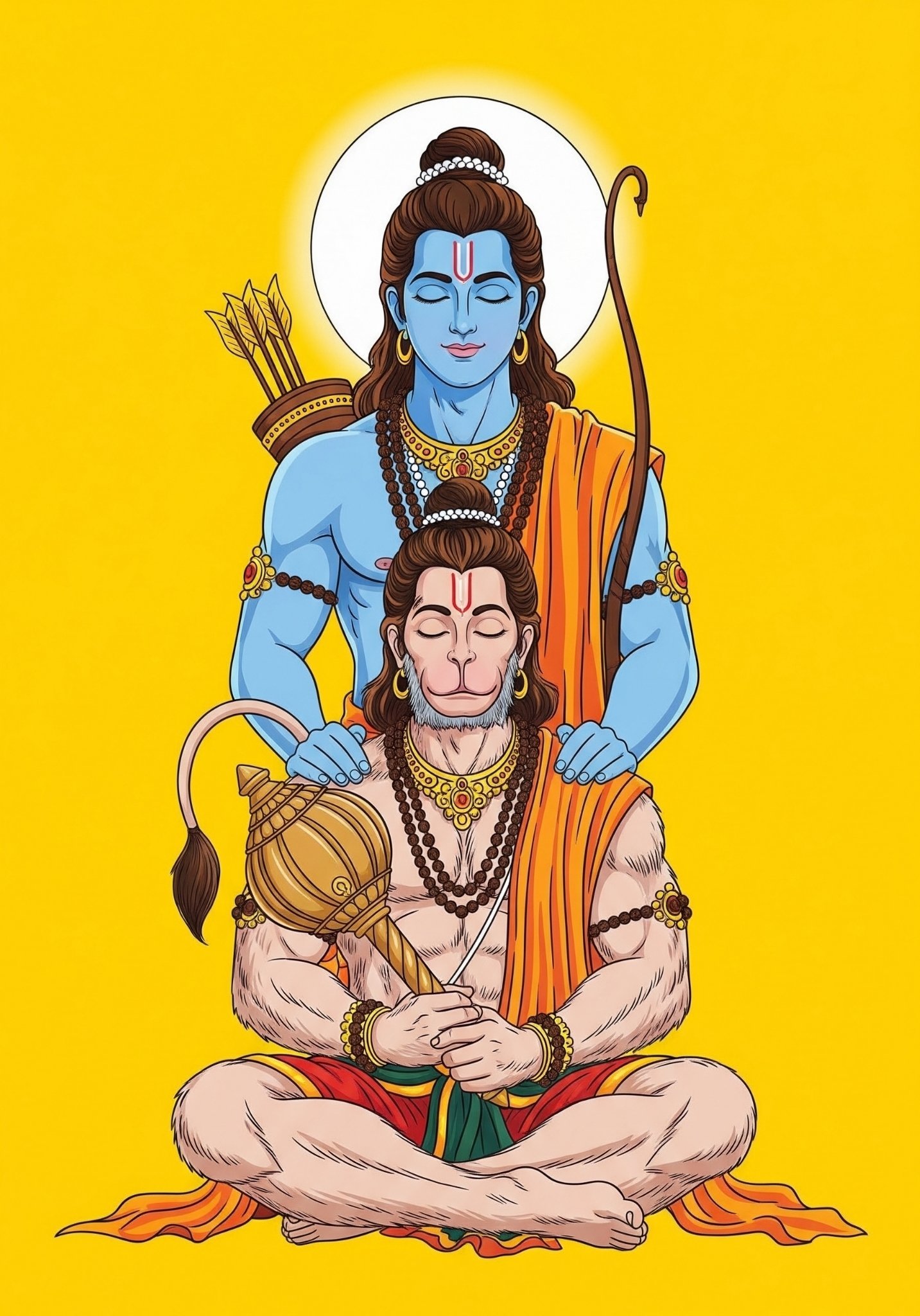 Lord Rama Blessing Lord Hanuman Illustration | Spiritual Devotional Art