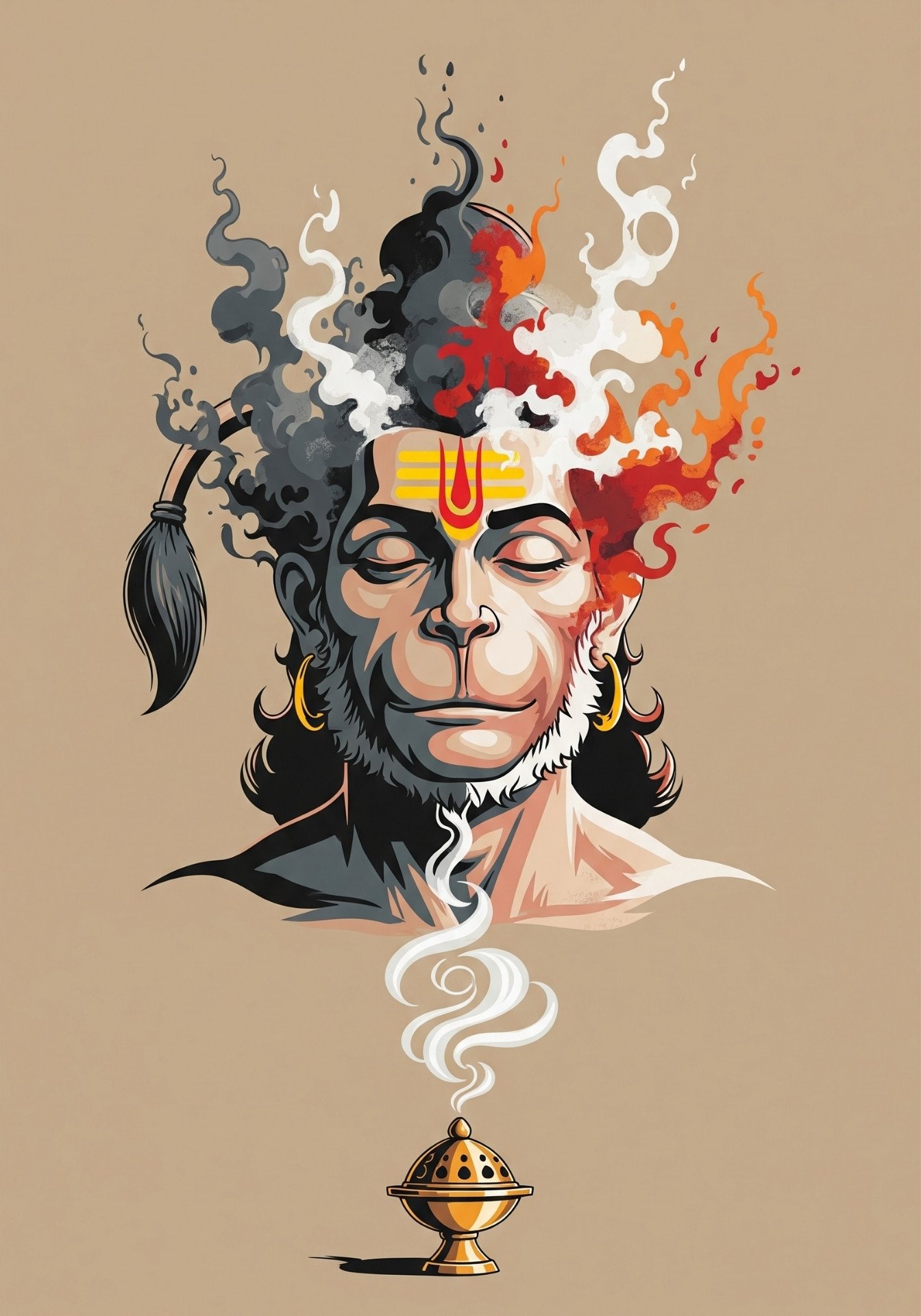 Meditating Lord Hanuman With Sacred Smoke – Spiritual Art