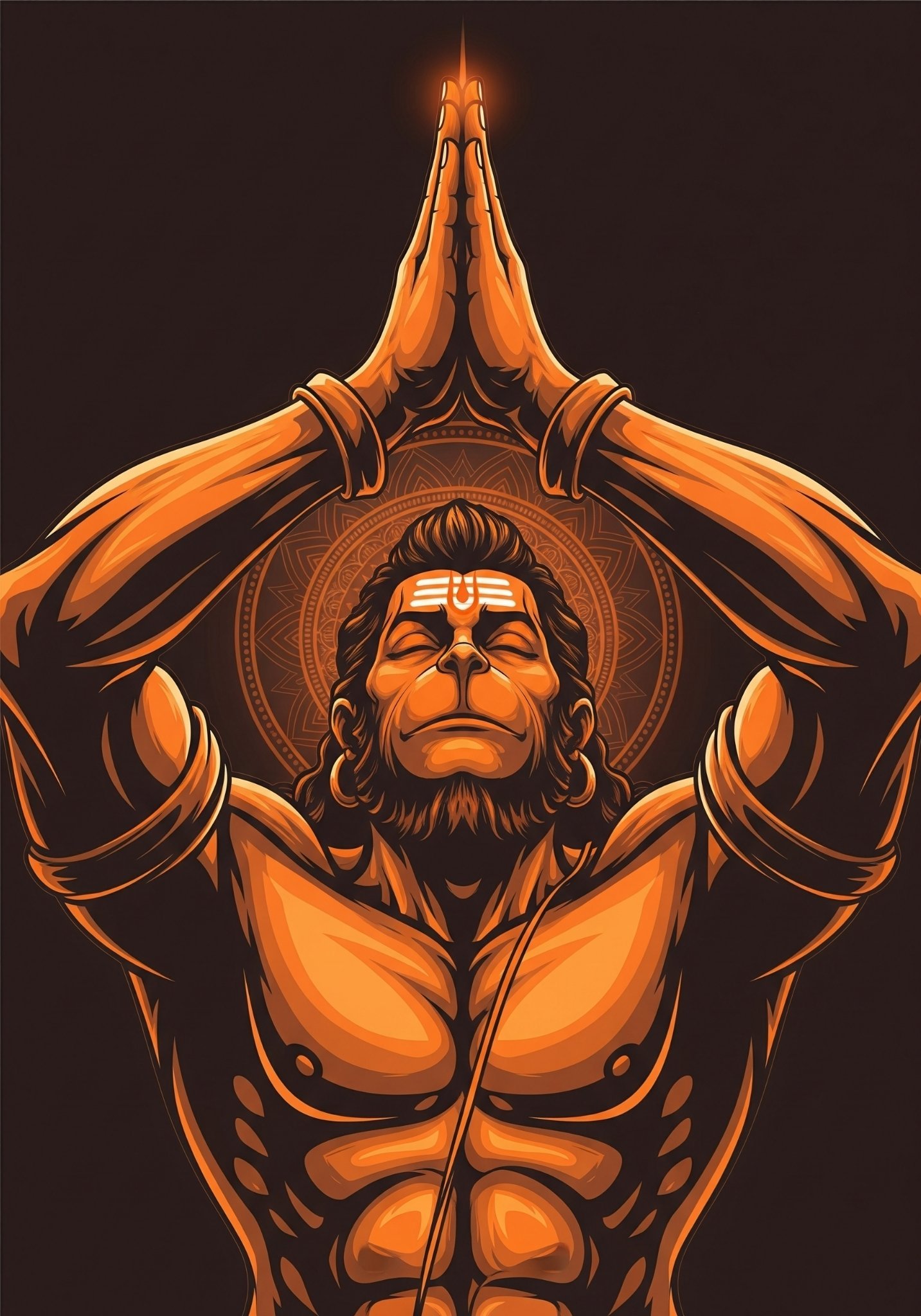 Divine Hanuman in Prayer Pose Digital Art Wallpaper