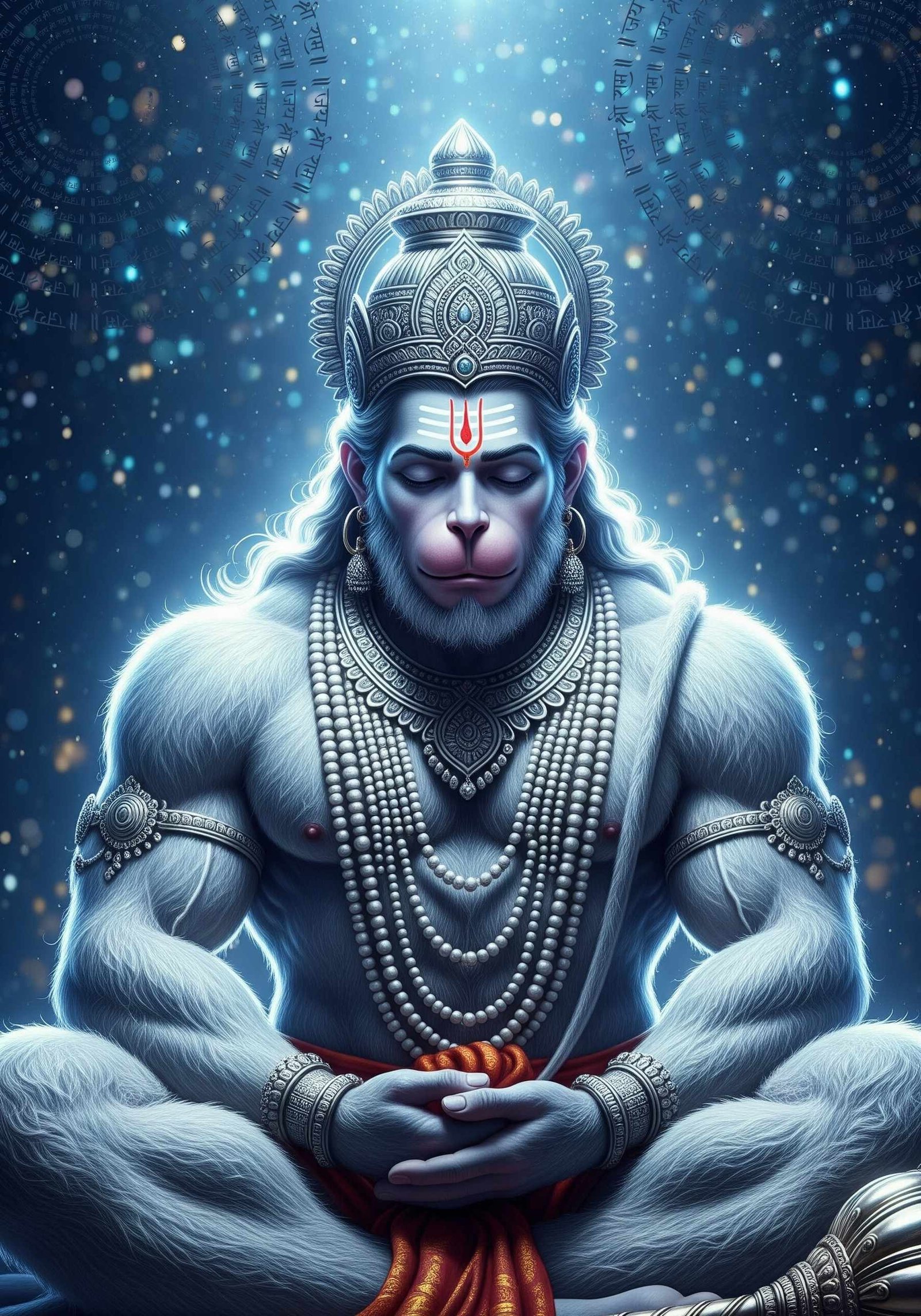 Meditating Lord Hanuman in Divine Blue Aura