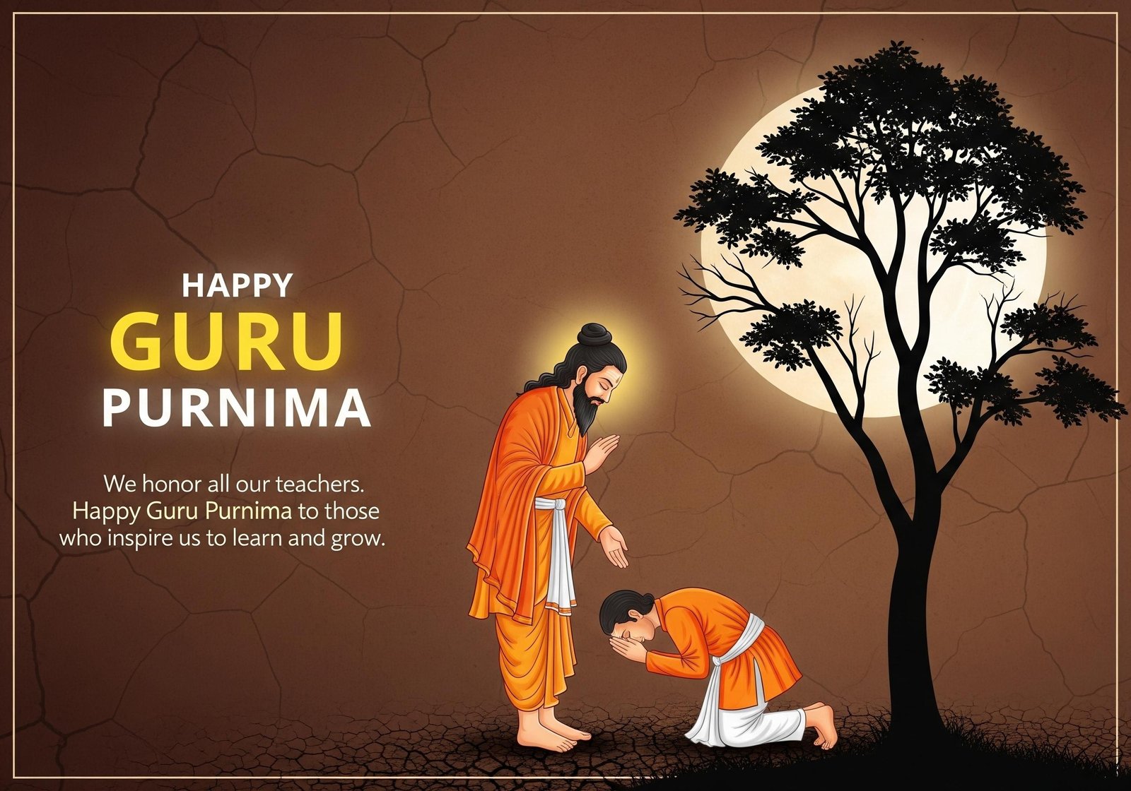 Happy Guru Purnima Blessing Wallpaper in Full Moon Light