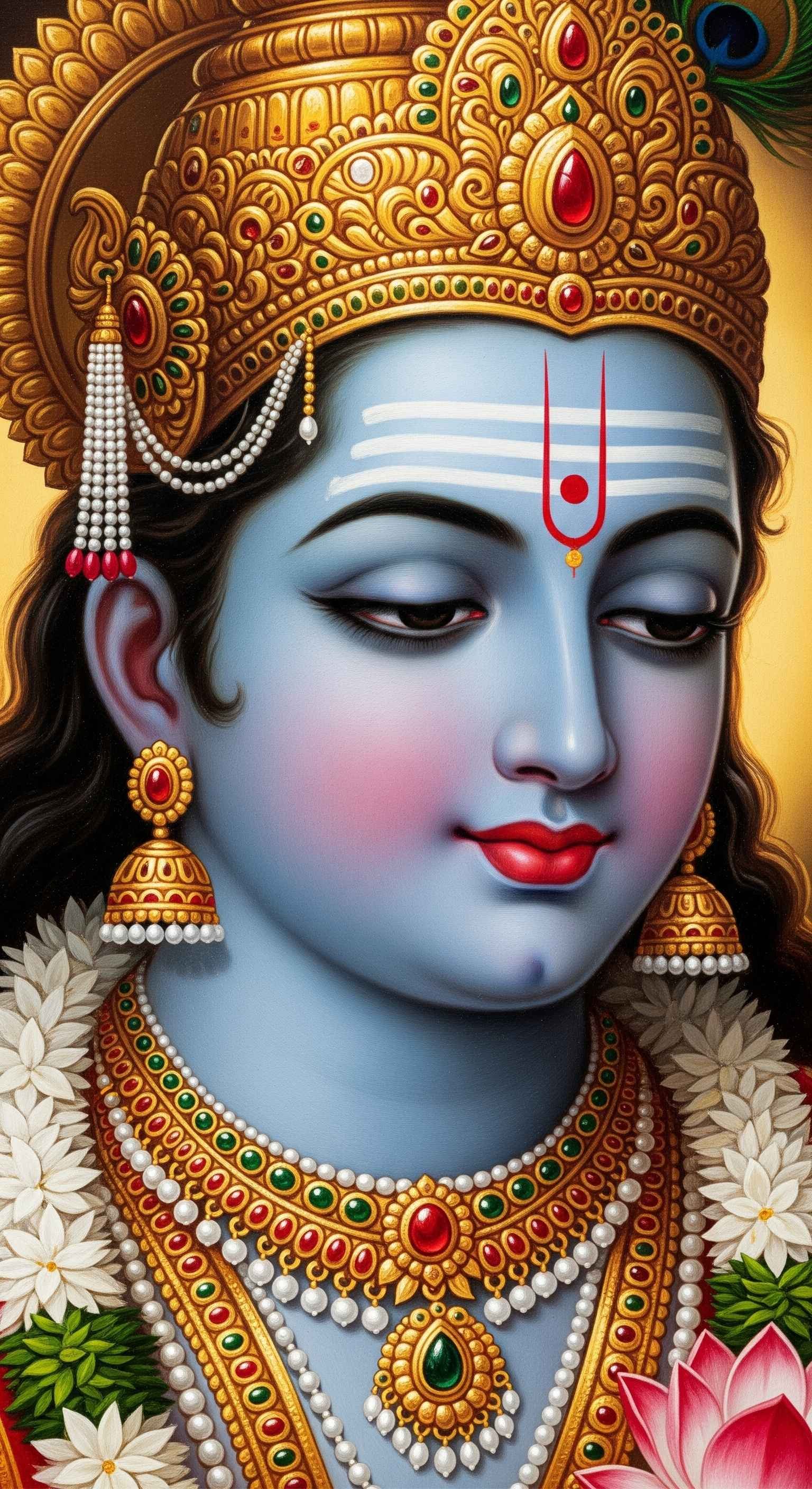 Divine Shri Krishna Portrait in Royal Golden Crown