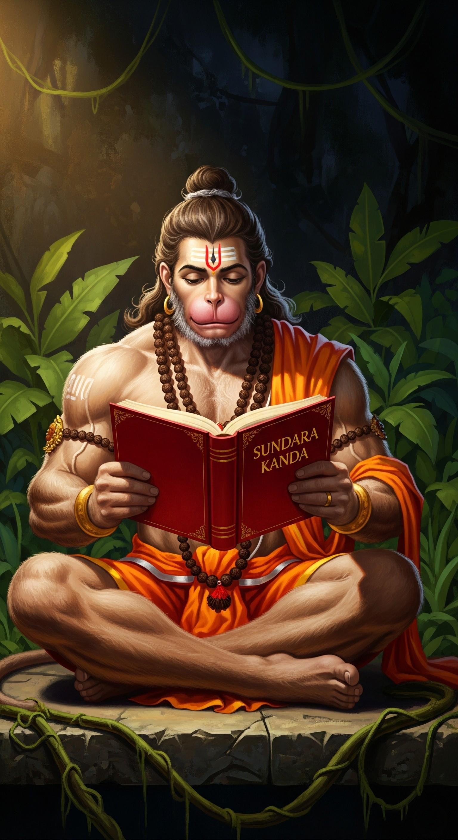 Hanuman Reading Sundara Kanda in Peaceful Forest