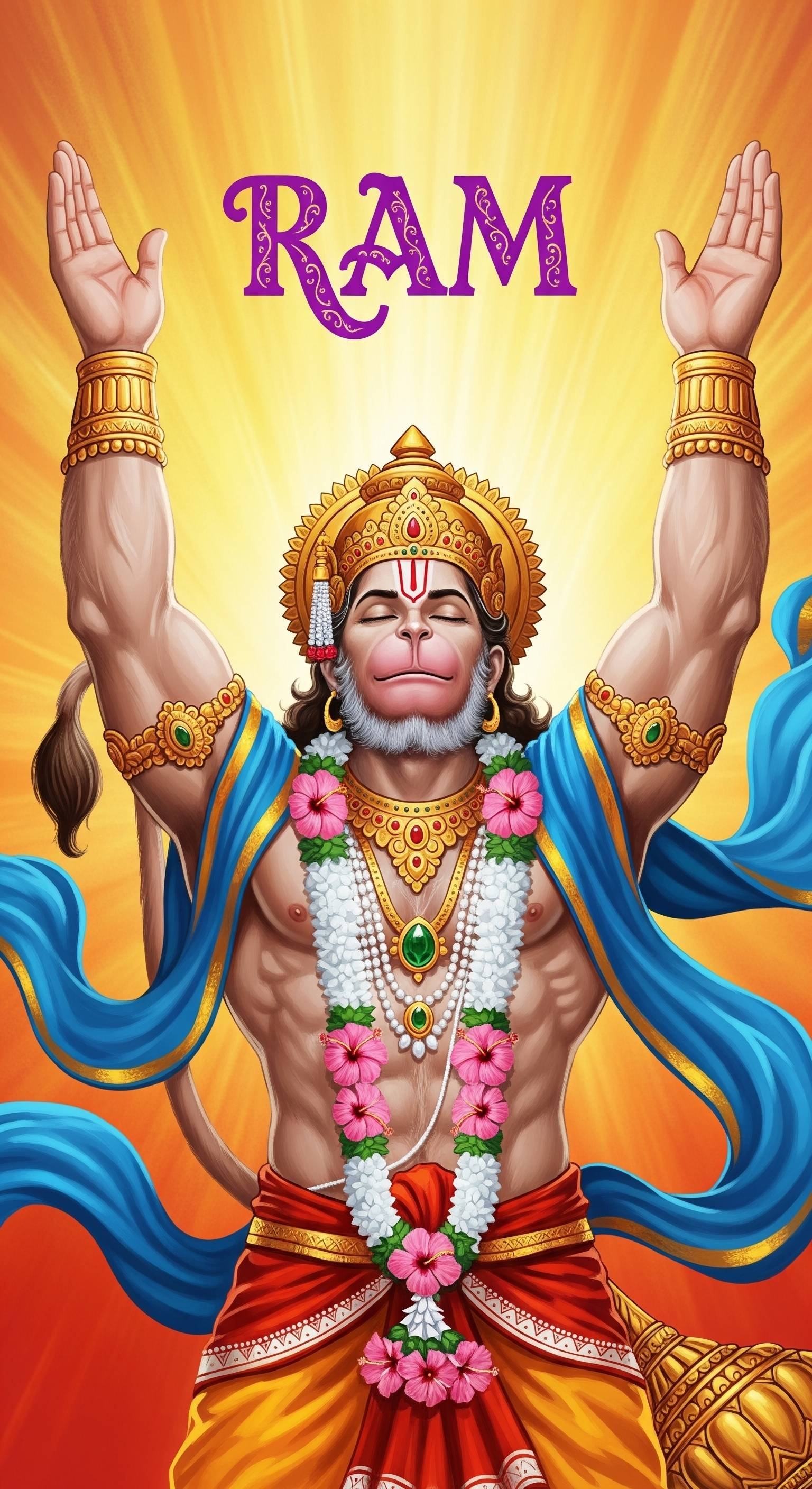 Hanuman Offering Devotion to Lord Ram in Divine Radiance