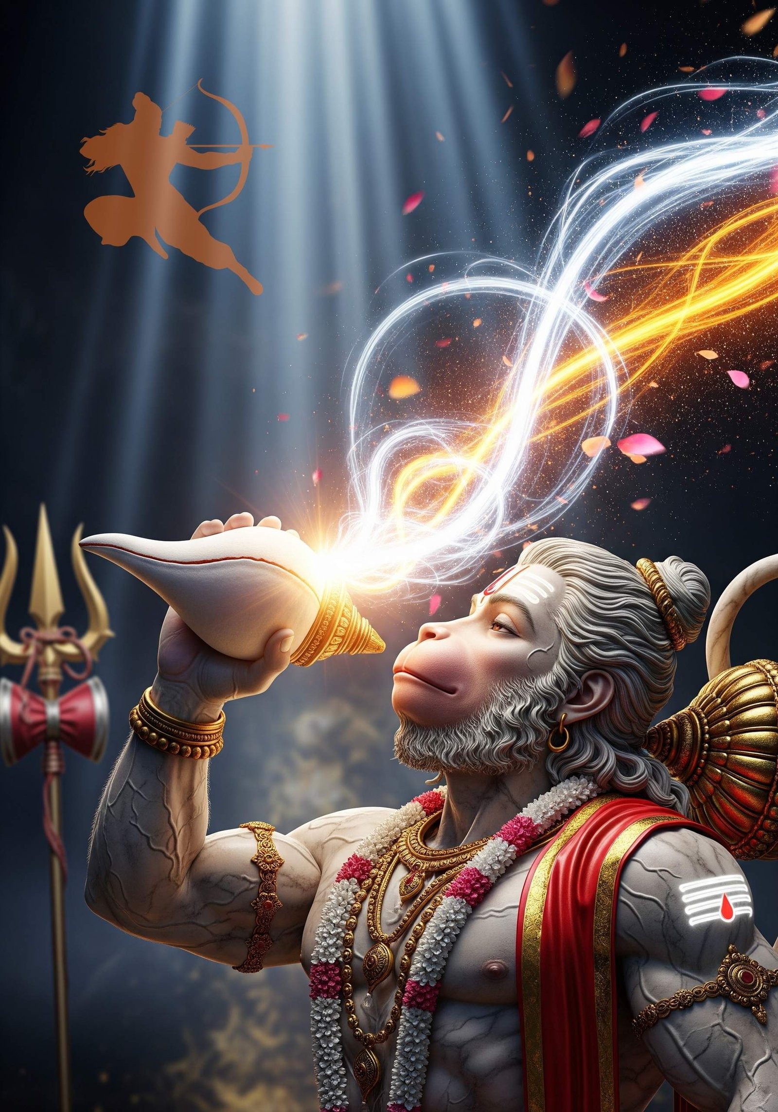 Hanuman Blowing Divine Shankh with Ram’s Blessings