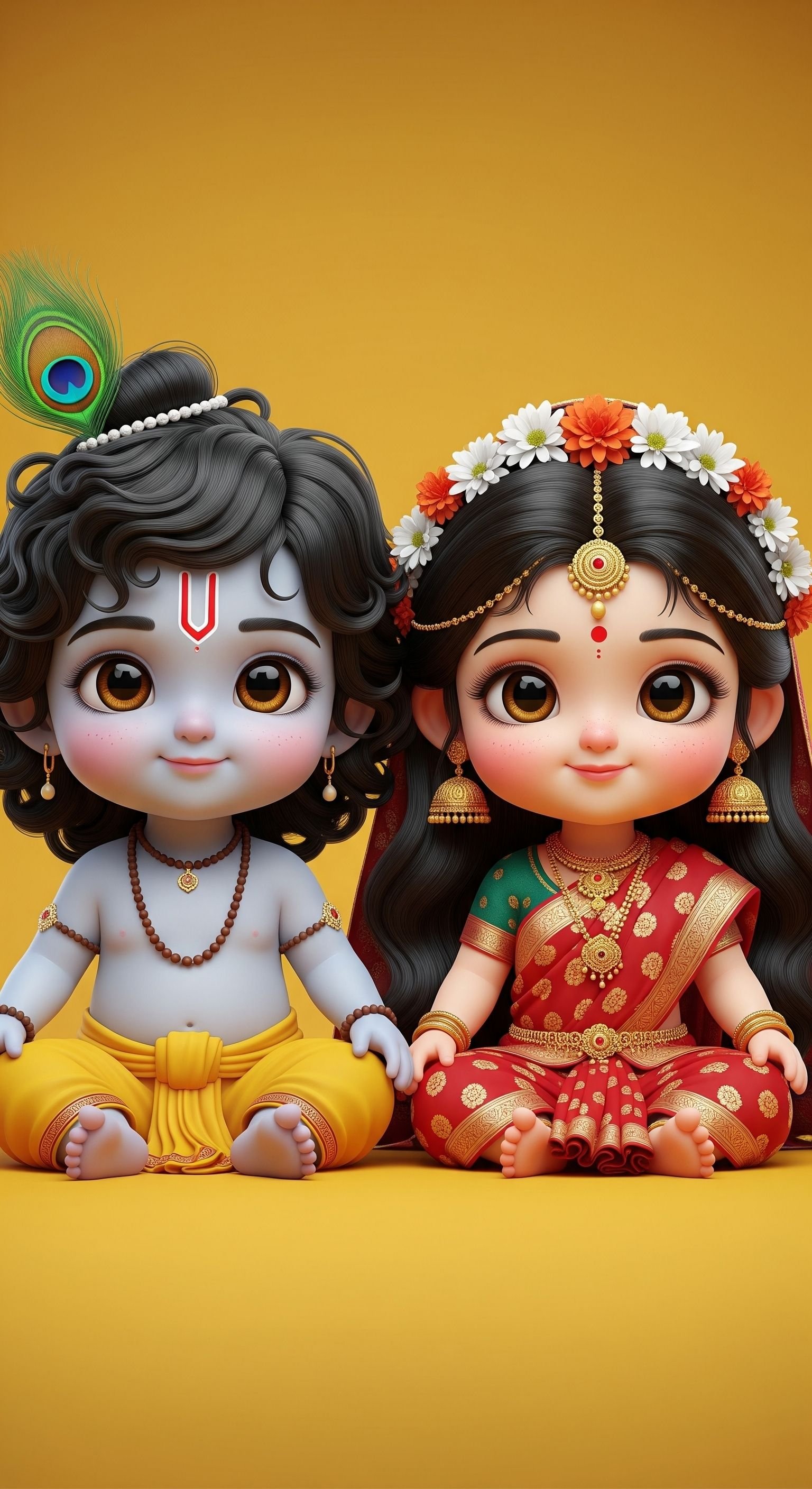 Cute Bal Krishna and Radha Together in Divine Love