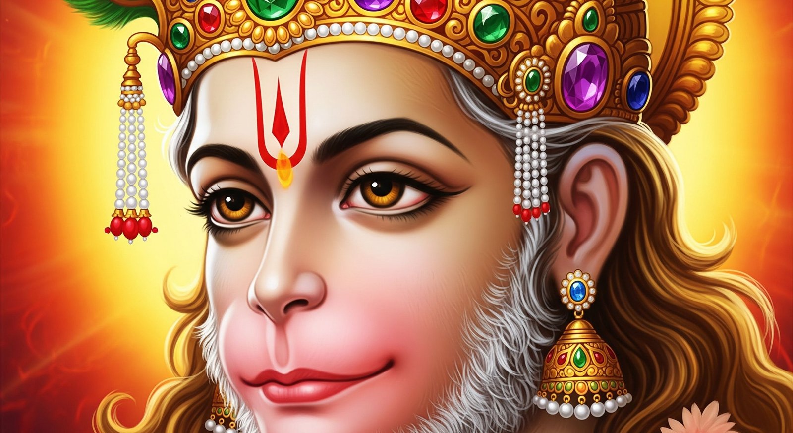 Divine Close-Up Portrait of Lord Hanuman with Golden Crown