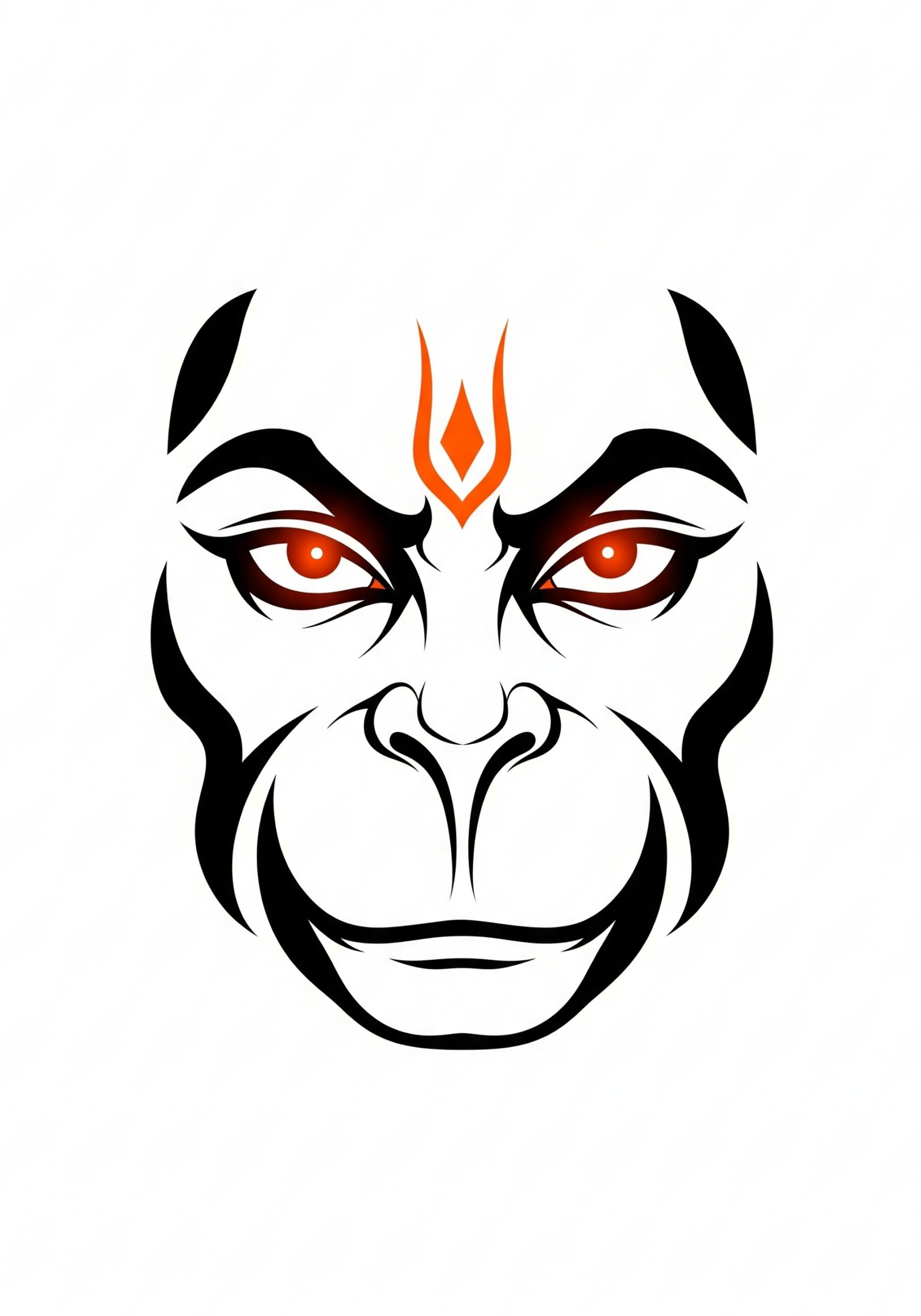 Minimal Hanuman Face Art with Fiery Divine Eyes
