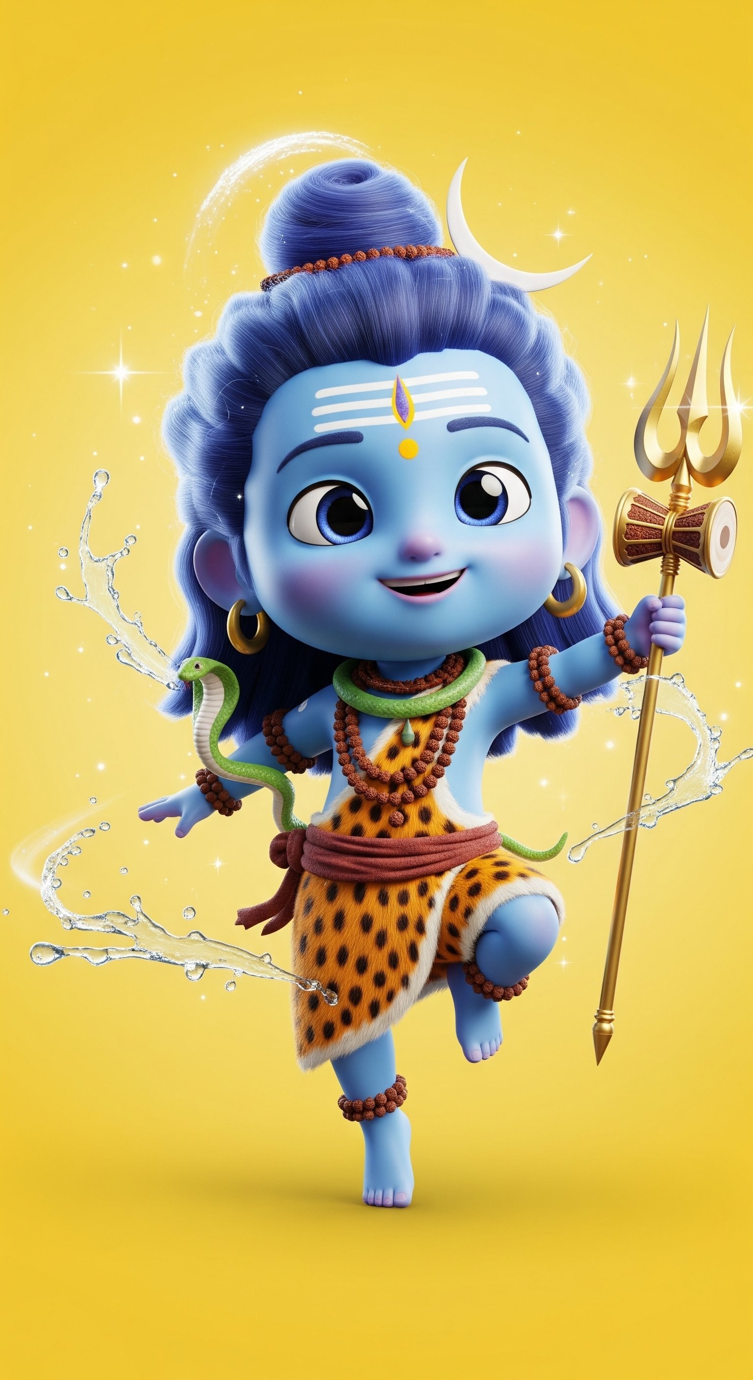 Cute Bal Shiva Dancing with Trishul and Divine Smile