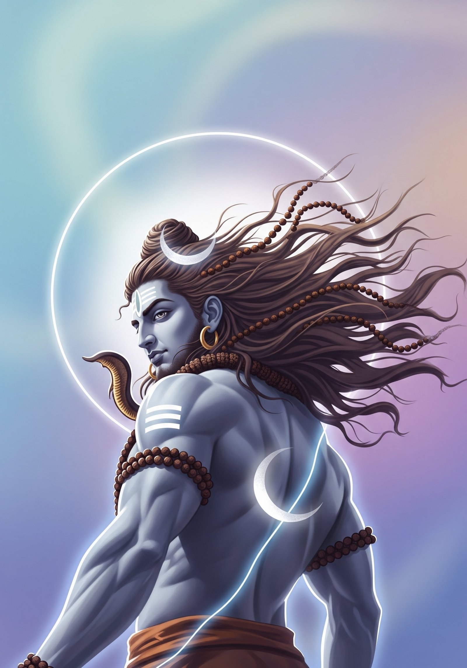 Mahadev in Graceful Divine Form with Crescent Moon