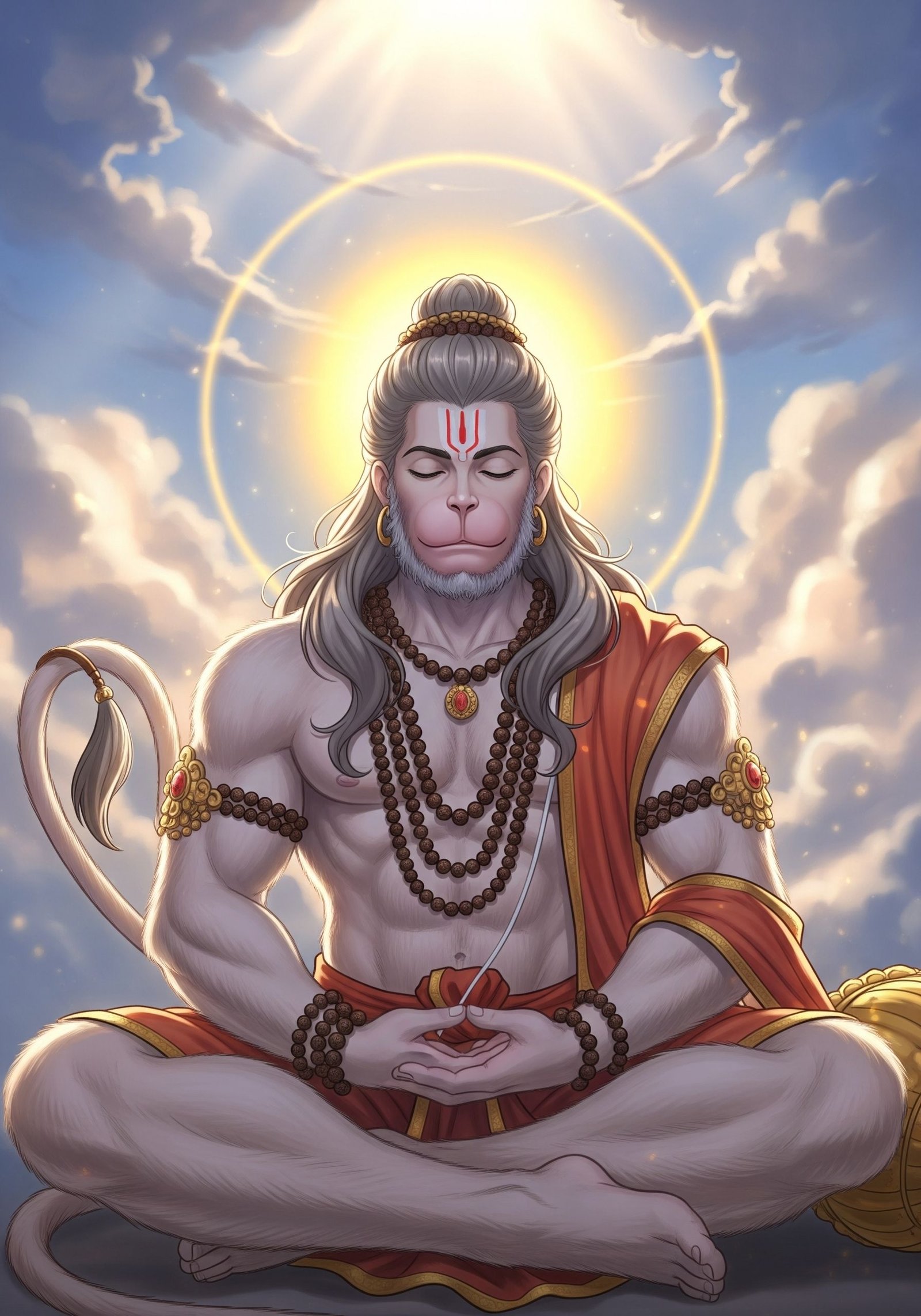 Meditating Hanuman in Divine Spiritual Aura