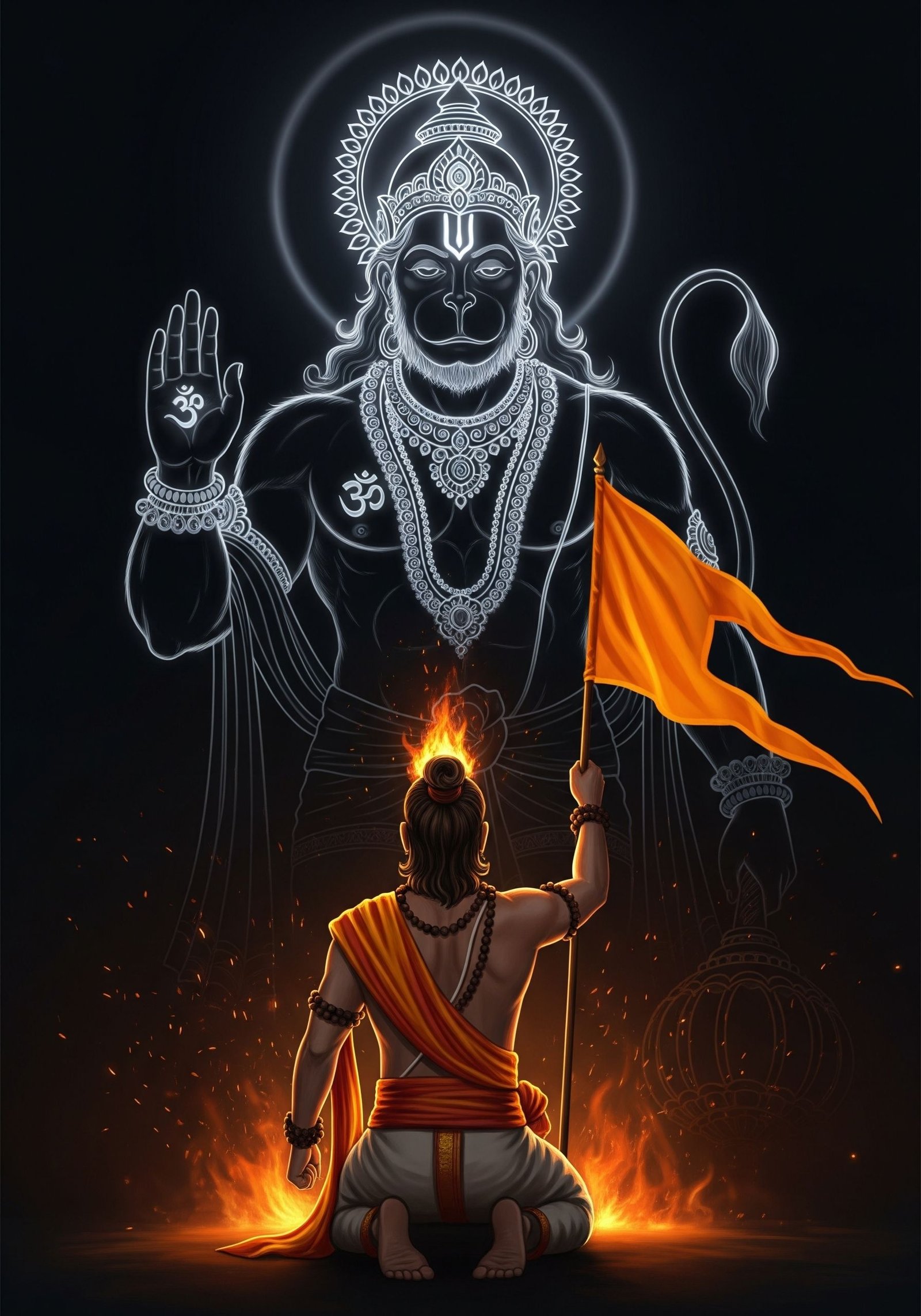 Devotee Offering Prayer Before Divine Hanuman