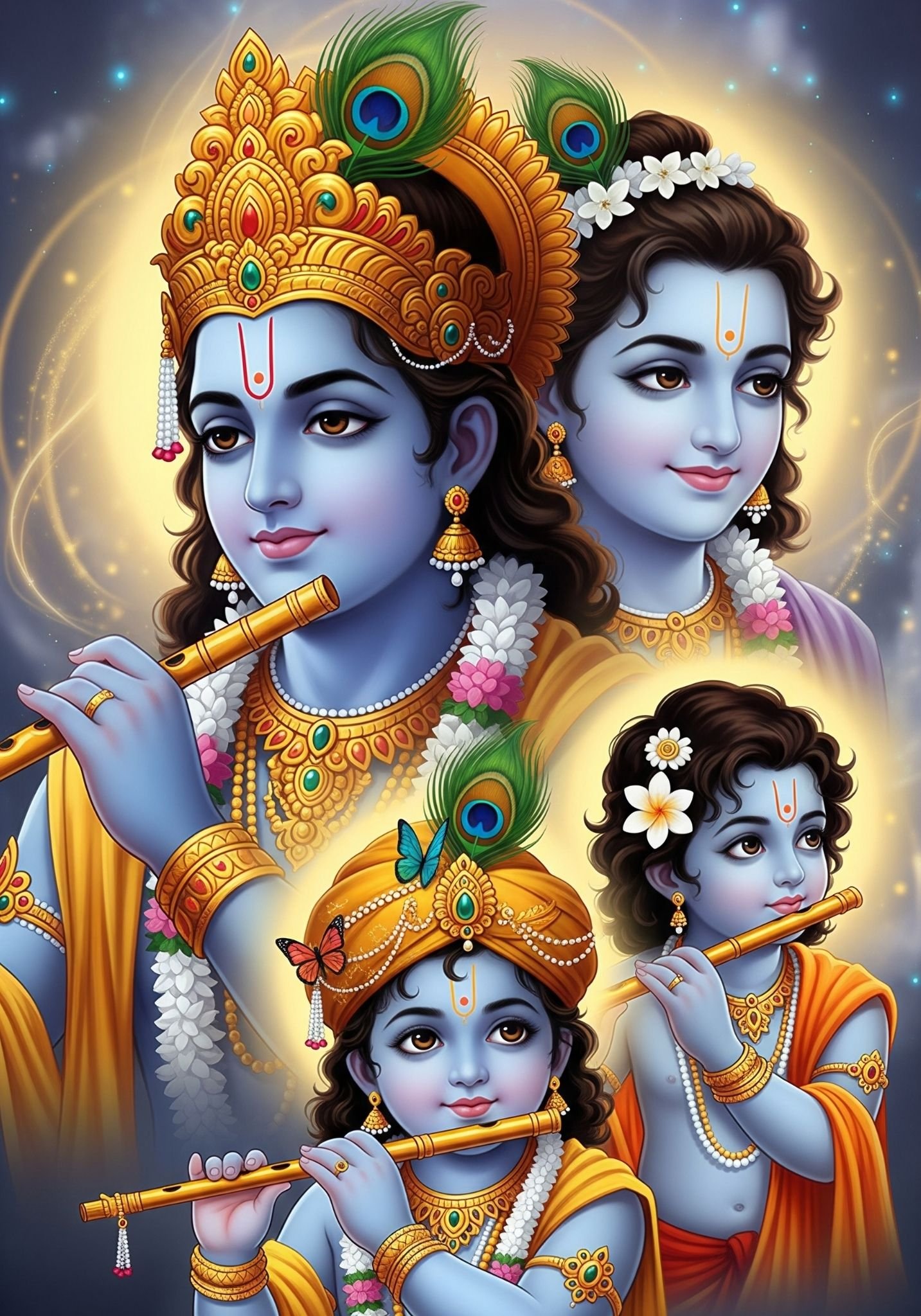 Divine Krishna Forms Playing Flute Wallpaper