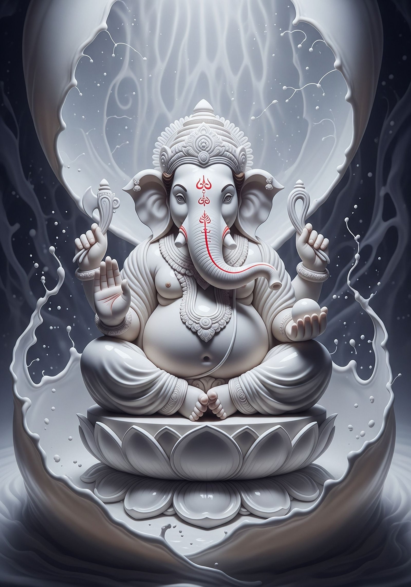 Divine White Lord Ganesha on Lotus in Peaceful Aura