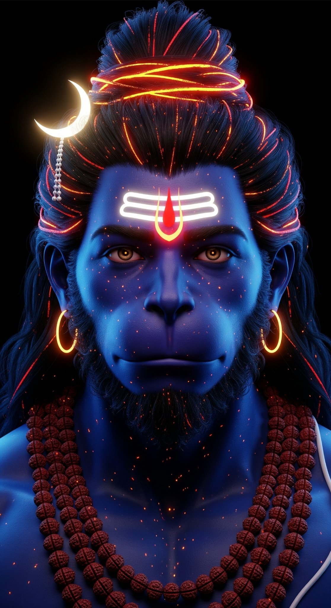 Neon Divine Hanuman – Futuristic Shakti Aura Portrait