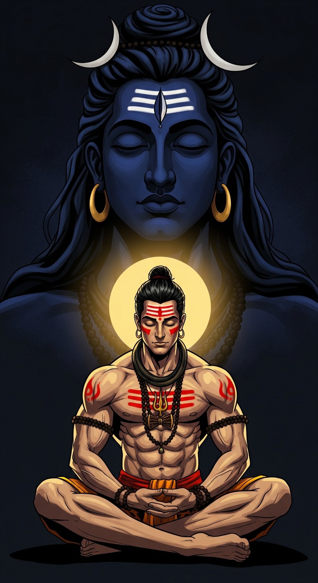 Meditating Shiv Bhakt in Divine Aura of Lord Shiva