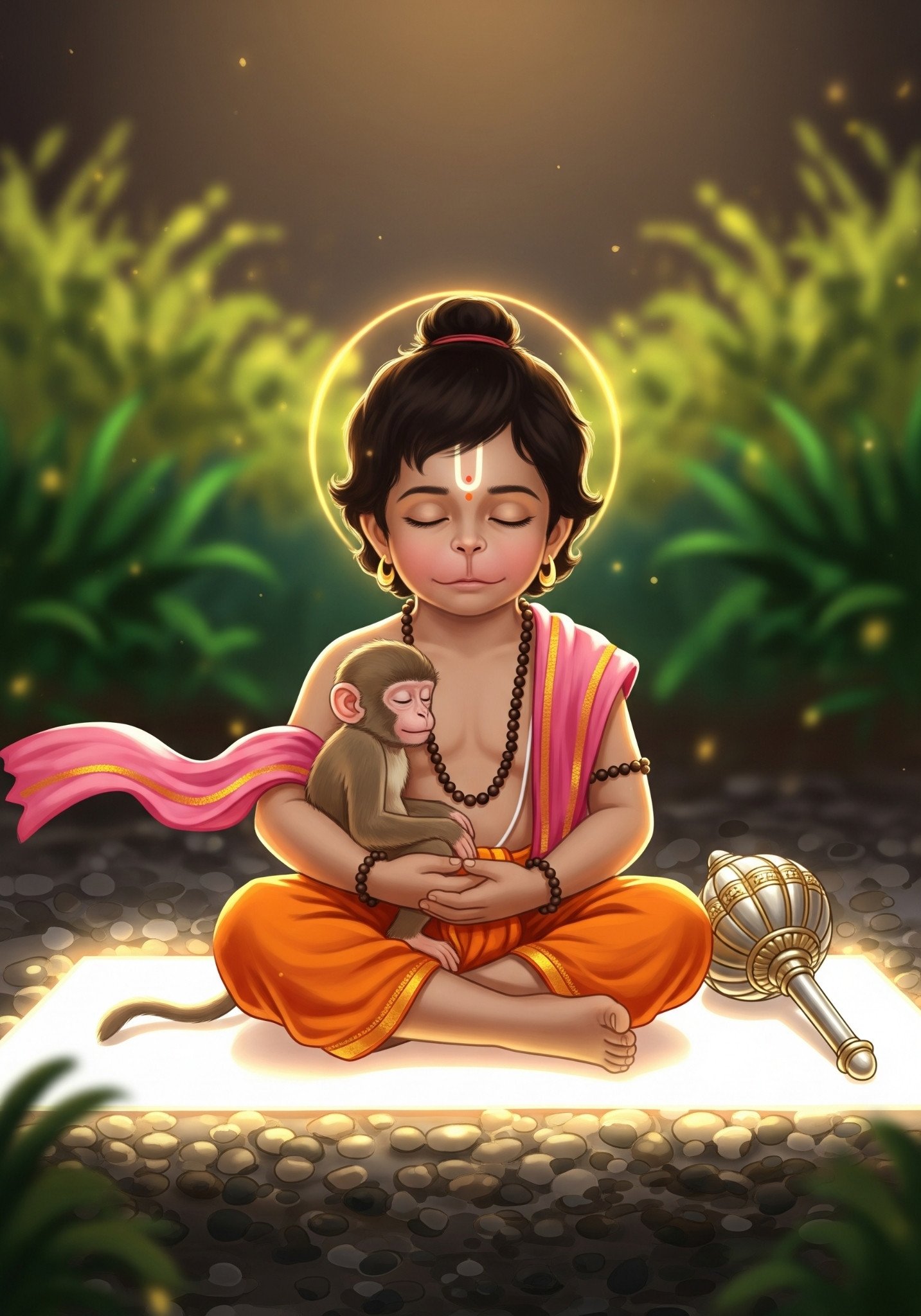 Divine Baby Hanuman in Peaceful Meditation