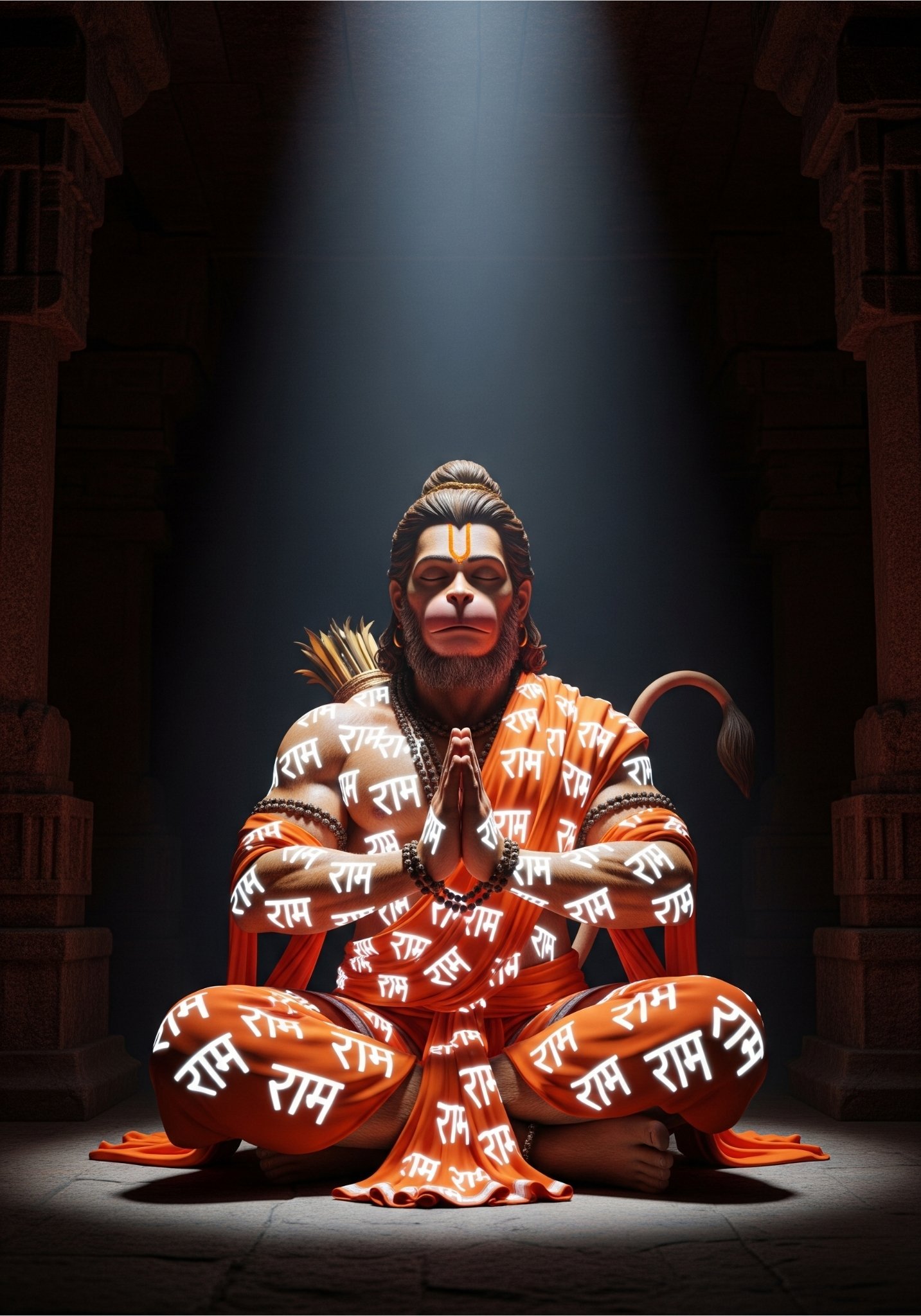 Divine Meditating Hanuman Ji Wrapped in Ram Naam Aura