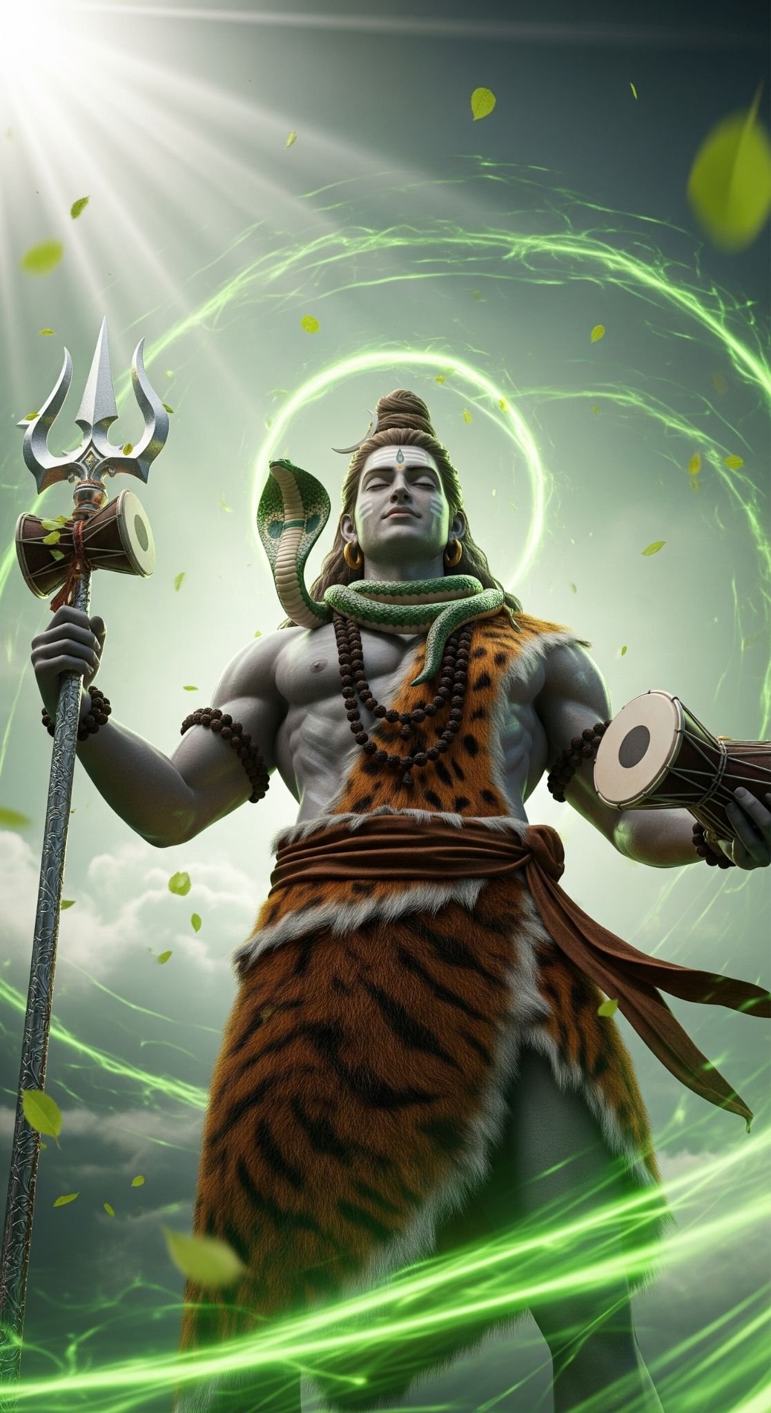 Divine Power of Mahadev in Radiant Green Aura