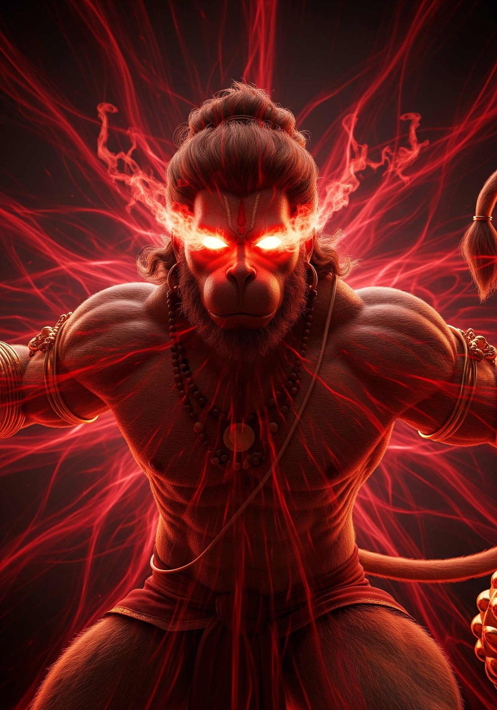 Fierce Hanuman With Divine Fire Aura – Power & Protection Art