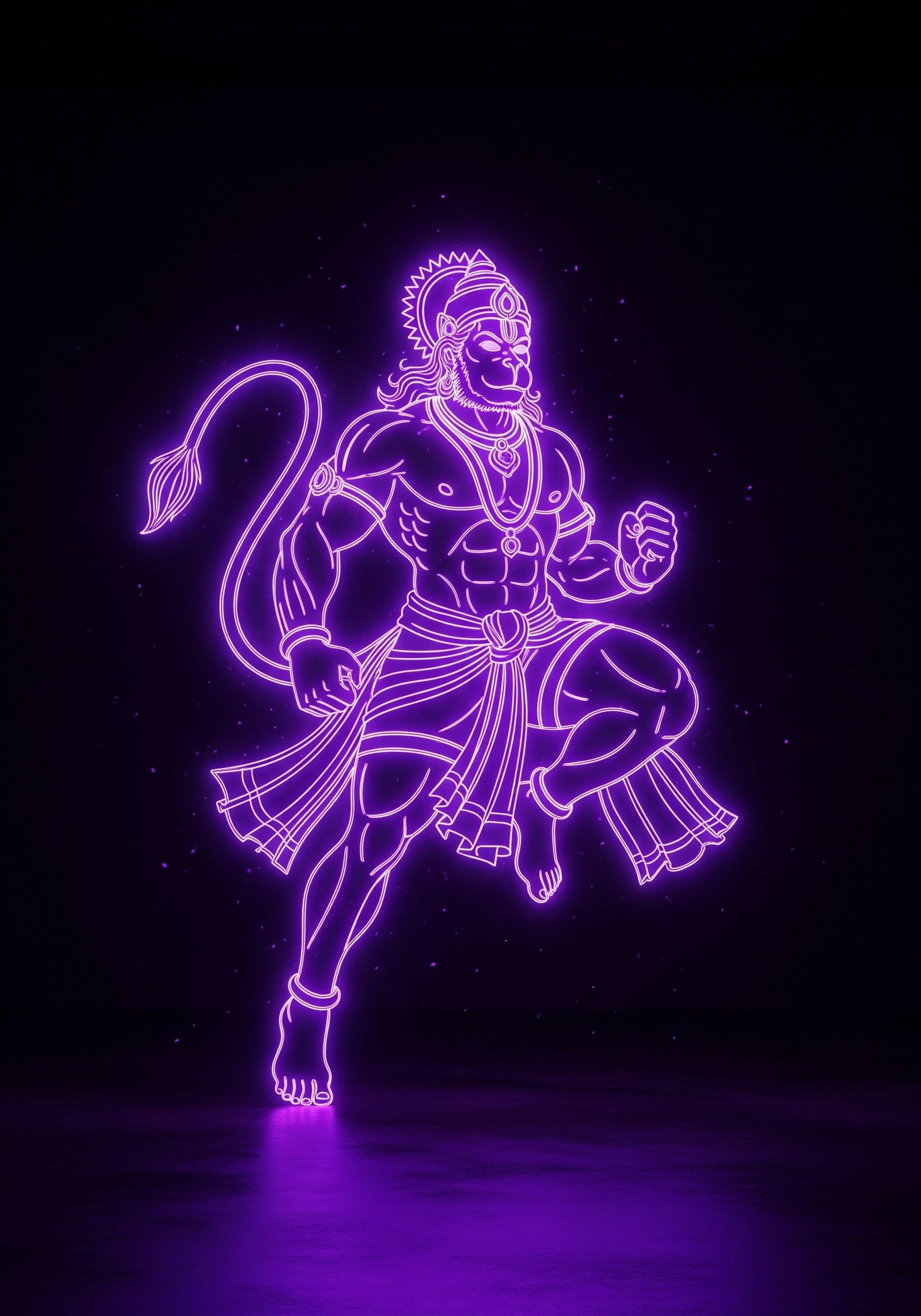 Neon Glow Hanuman Art – Futuristic Divine Illustration