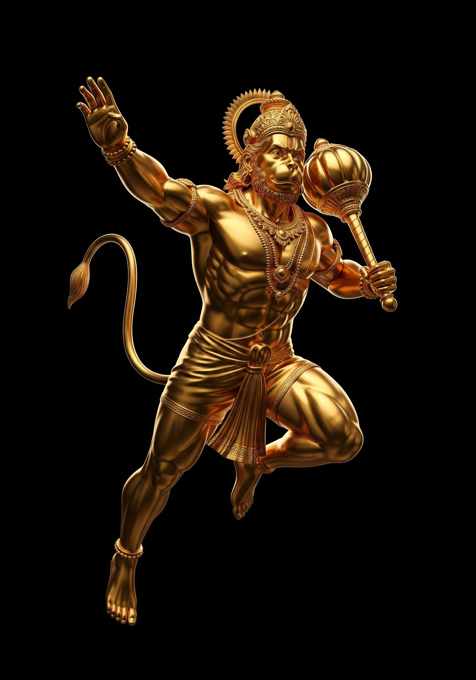 Shining Golden Hanuman Statue – Royal Divine Artwork