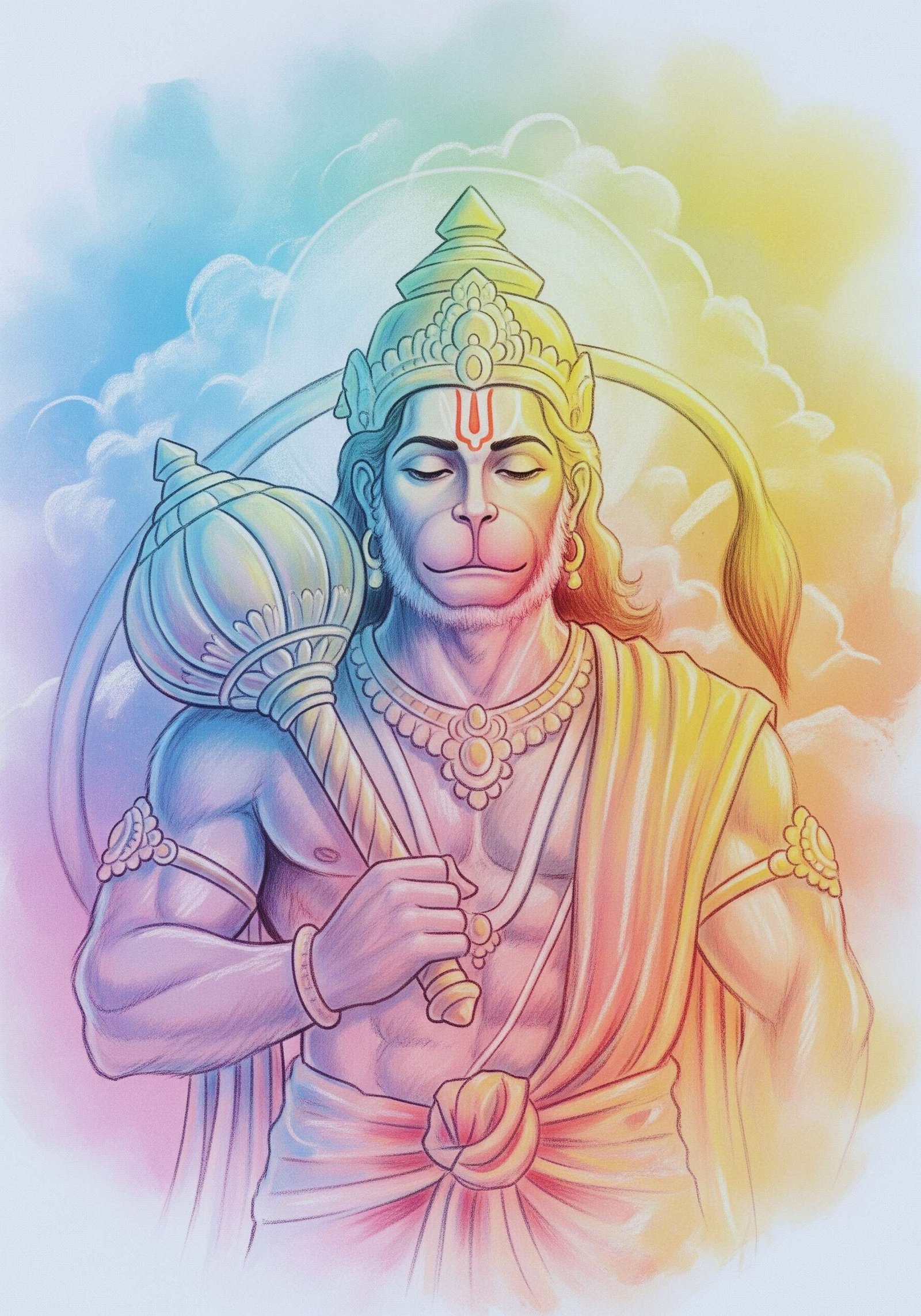 Pastel Hanuman With Calm Aura – Peaceful Devotional Art