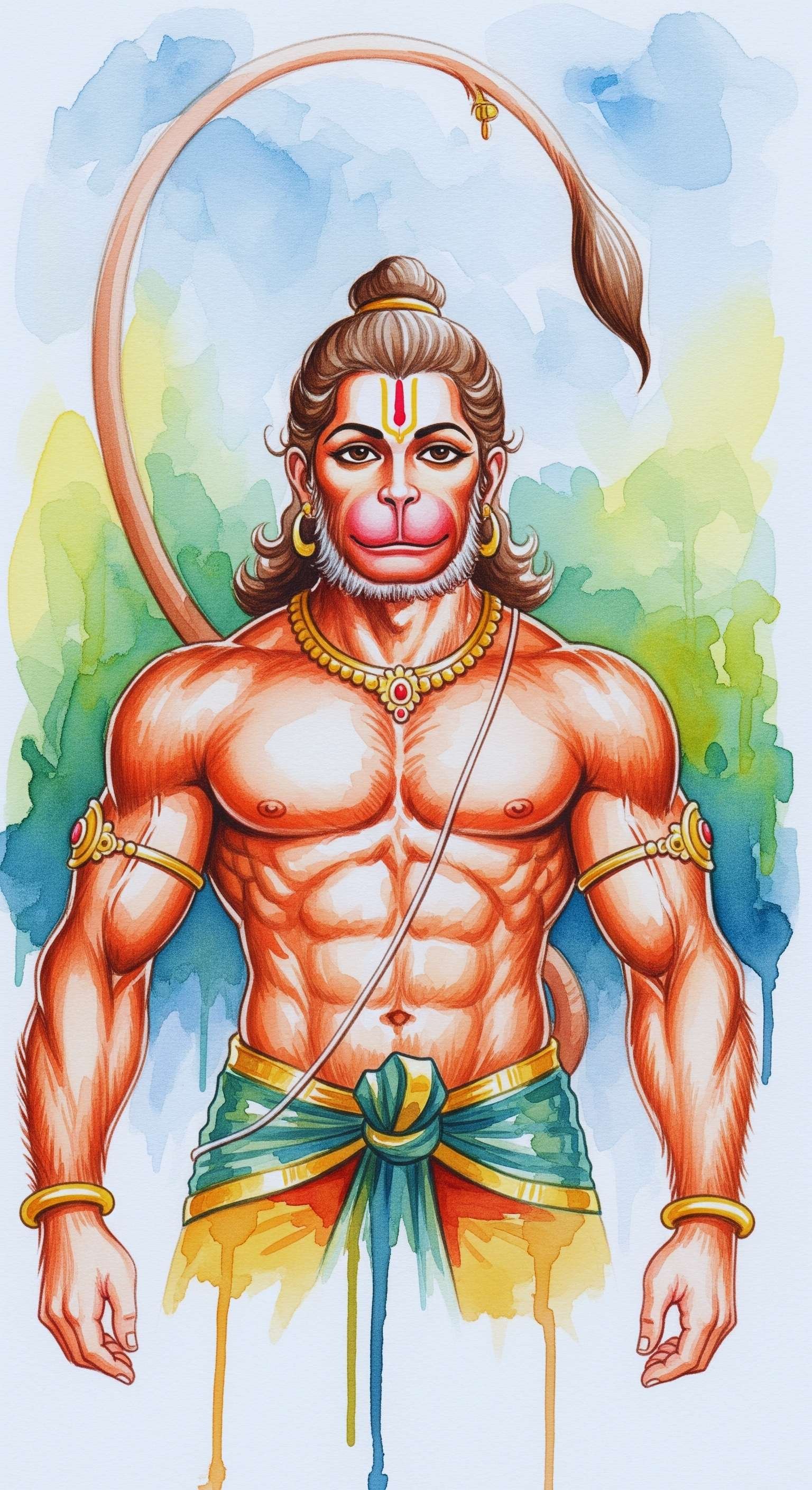 Majestic Watercolor Hanuman Ji Powerful Divine Art