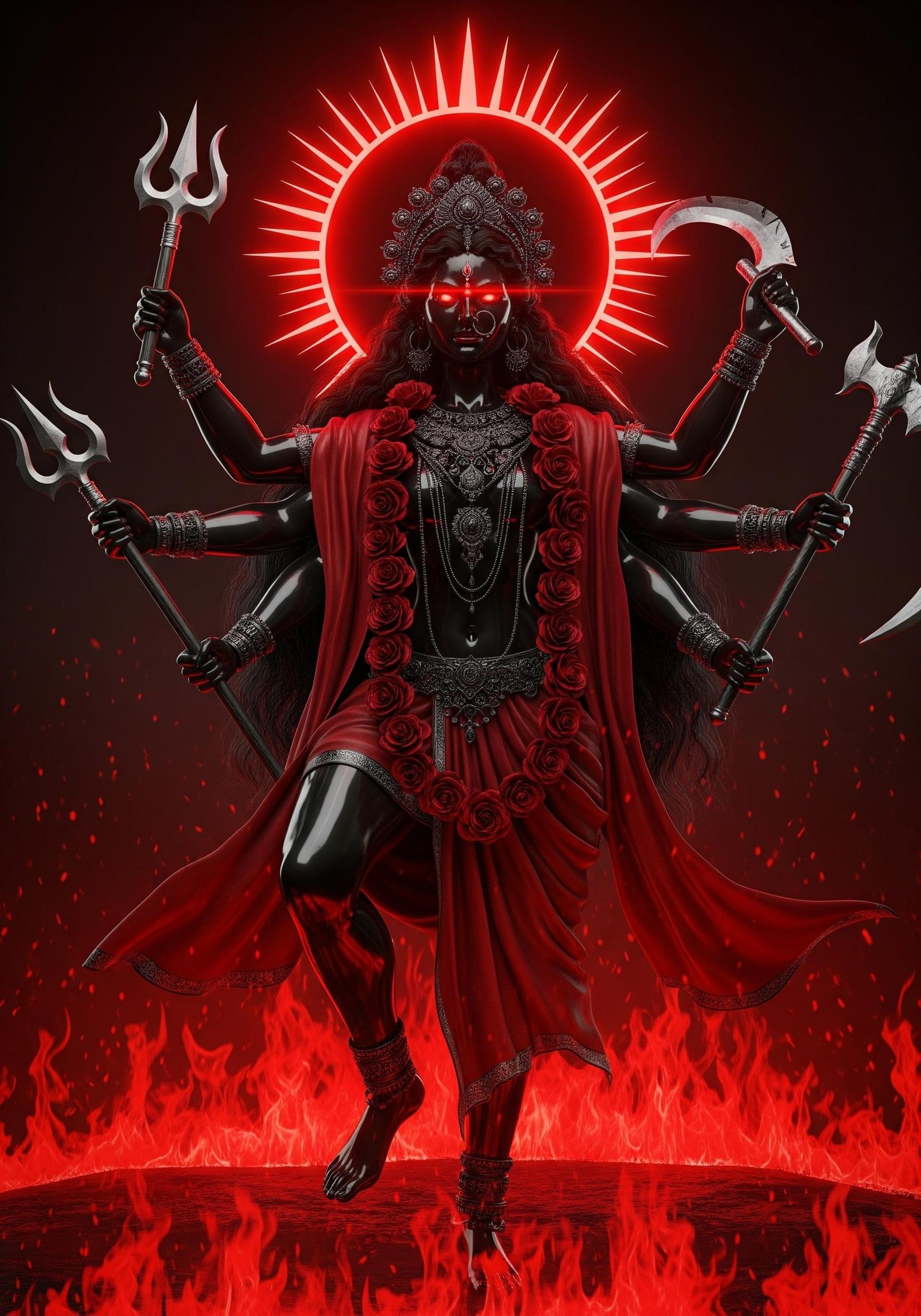 Divine Fierce Kali Maa in Red Aura – Powerful Goddess Artwork